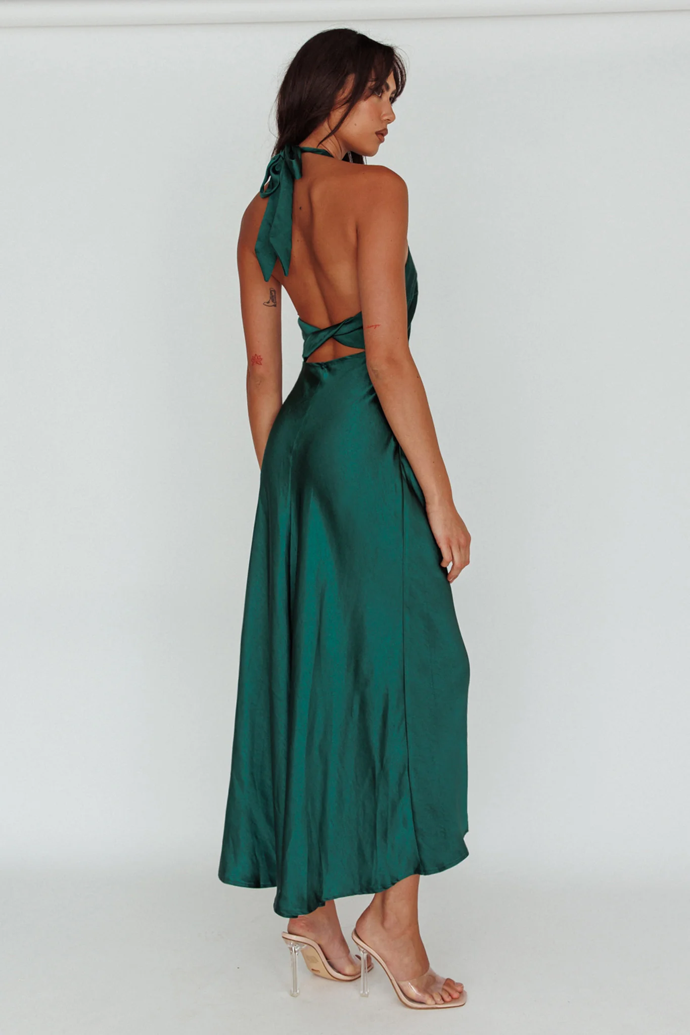 Sonoma Halterneck Faux Wrap Twist Back Maxi Dress Forest Green - Image 3