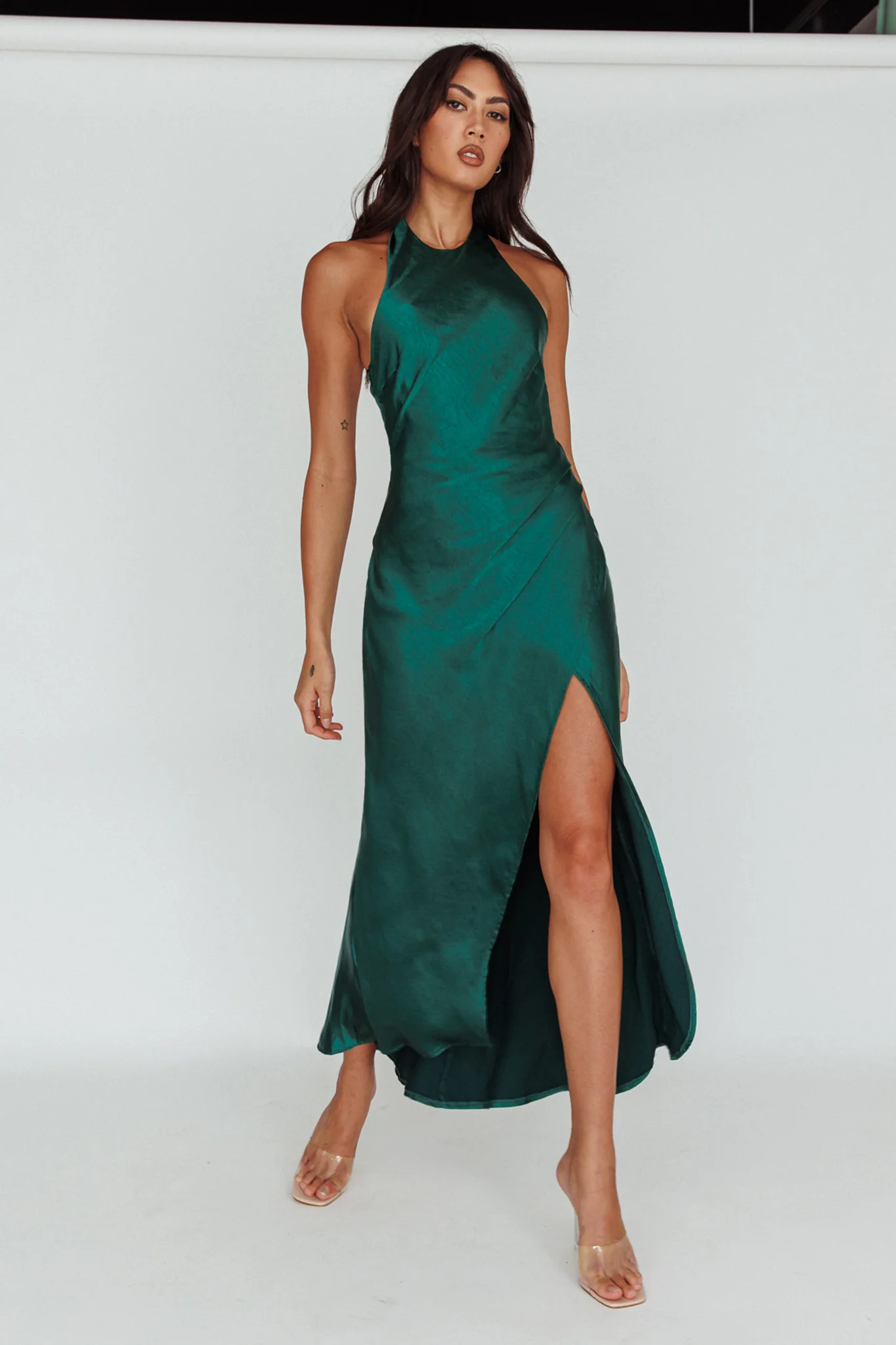 Sonoma Halterneck Faux Wrap Twist Back Maxi Dress Forest Green - Image 5