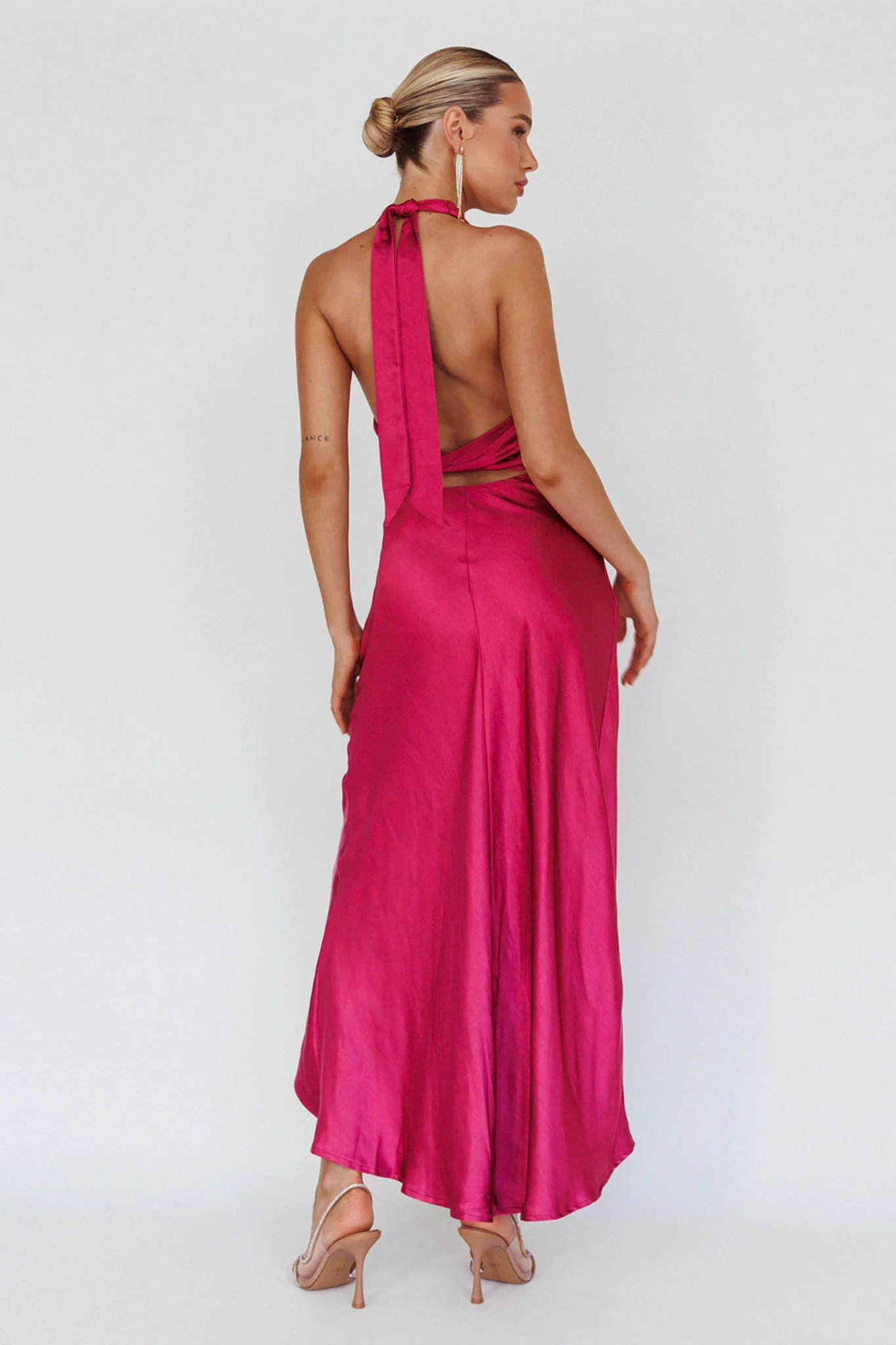 Sonoma Halterneck Faux Wrap Twist Back Maxi Dress Fuchsia - Image 2