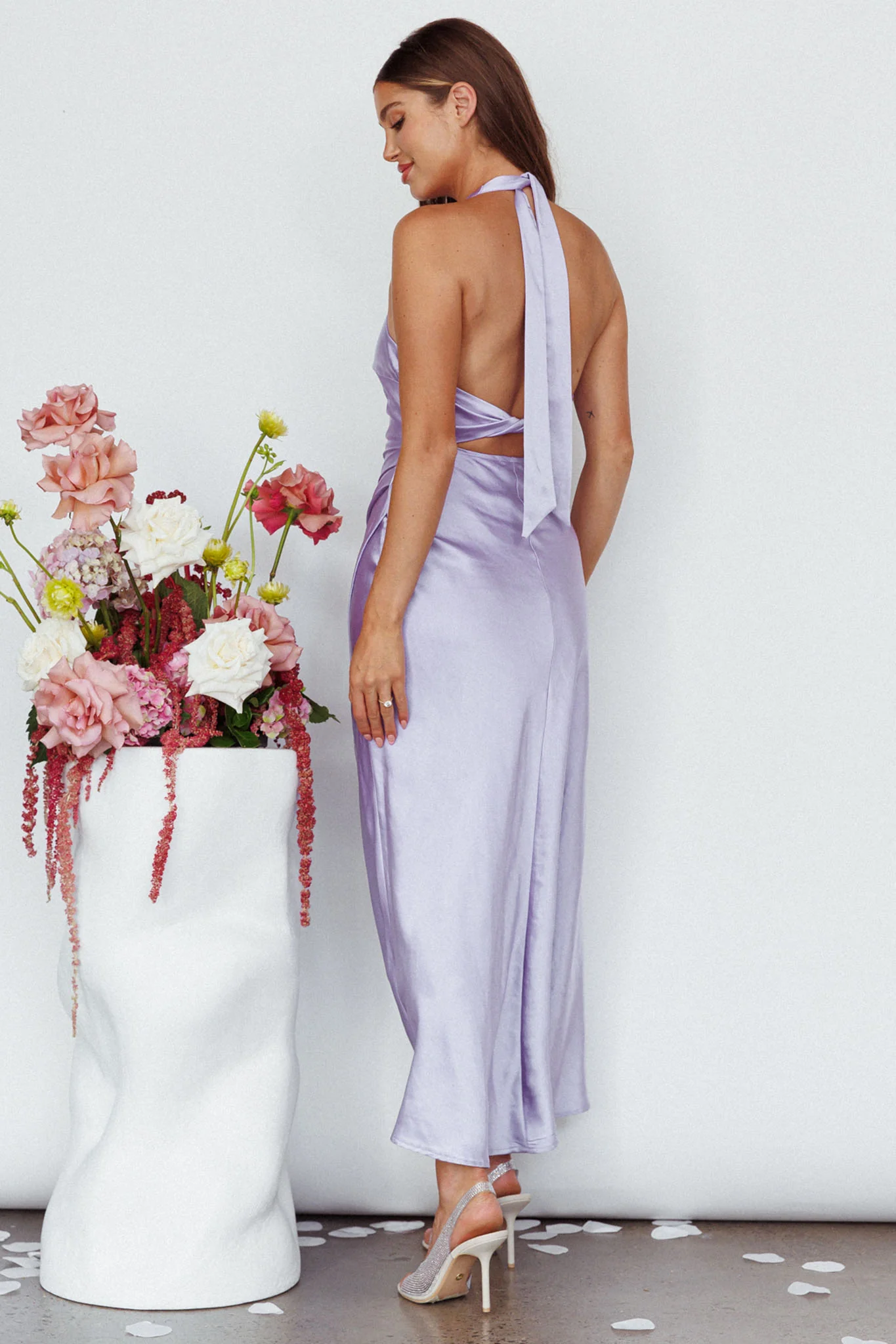 Sonoma Halterneck Faux Wrap Twist Back Maxi Dress Lavender - Image 2
