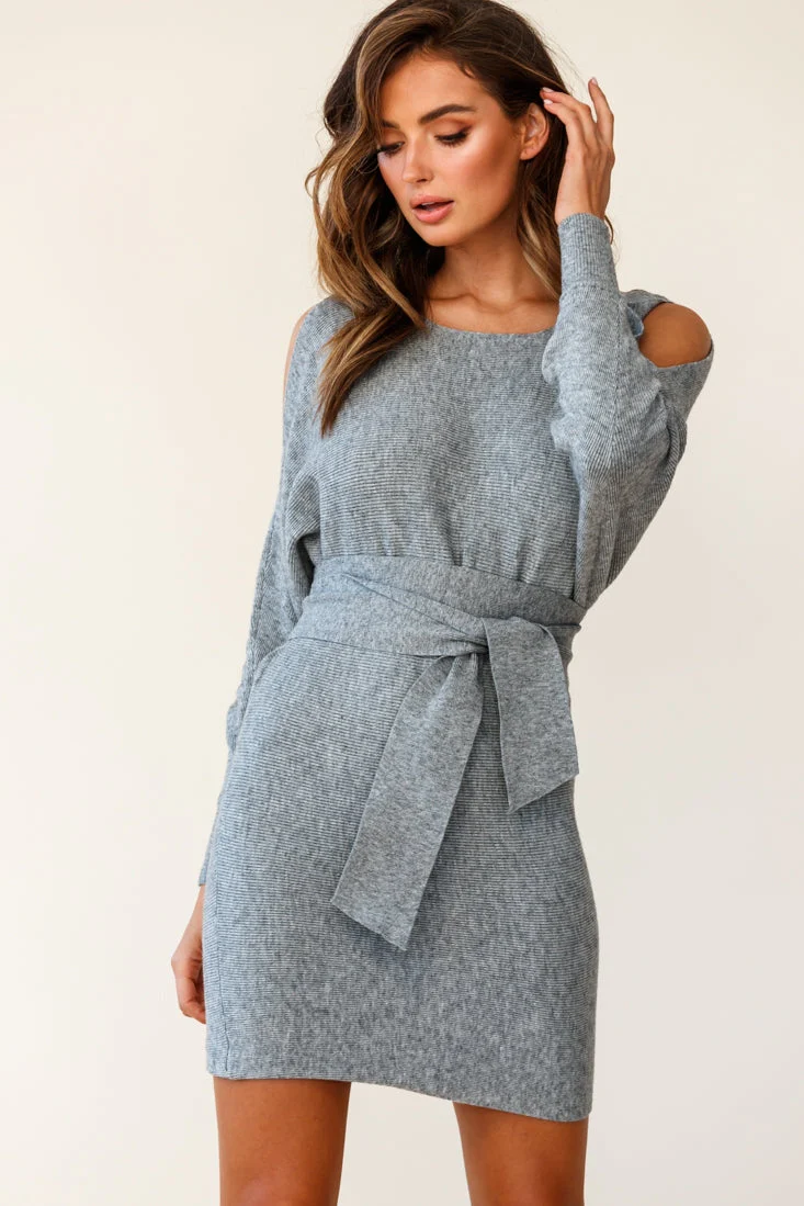 Sorry, Honey Cold Shoulder Knit Dress Grey - Image 7