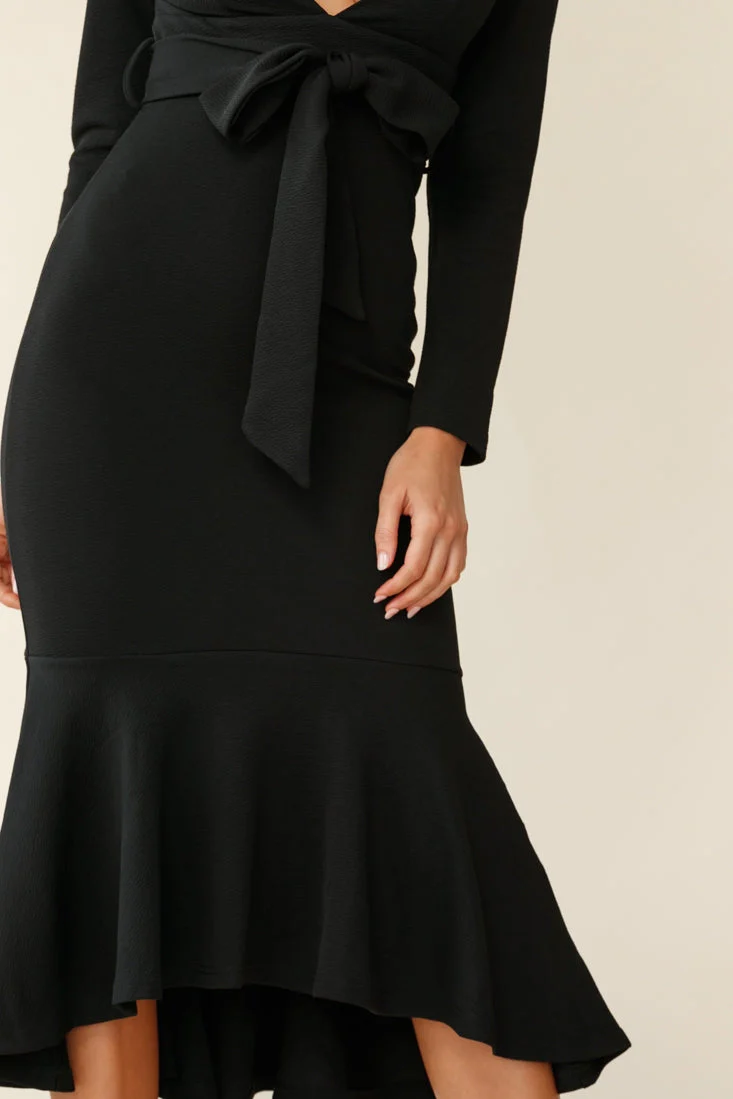 Sorry Not Sorry Long Sleeve Flounce Midi Dress Black - Image 7