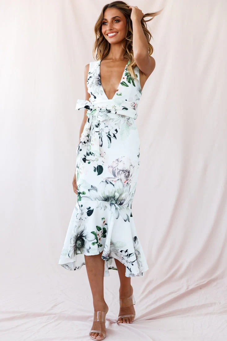 Sorry Not Sorry Wide Strap Flounce Floral Dress White - Image 6