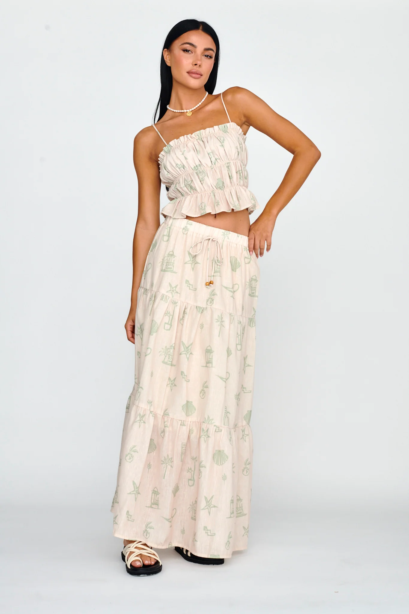 South Bay Maxi Skirt Print Sage - Image 2