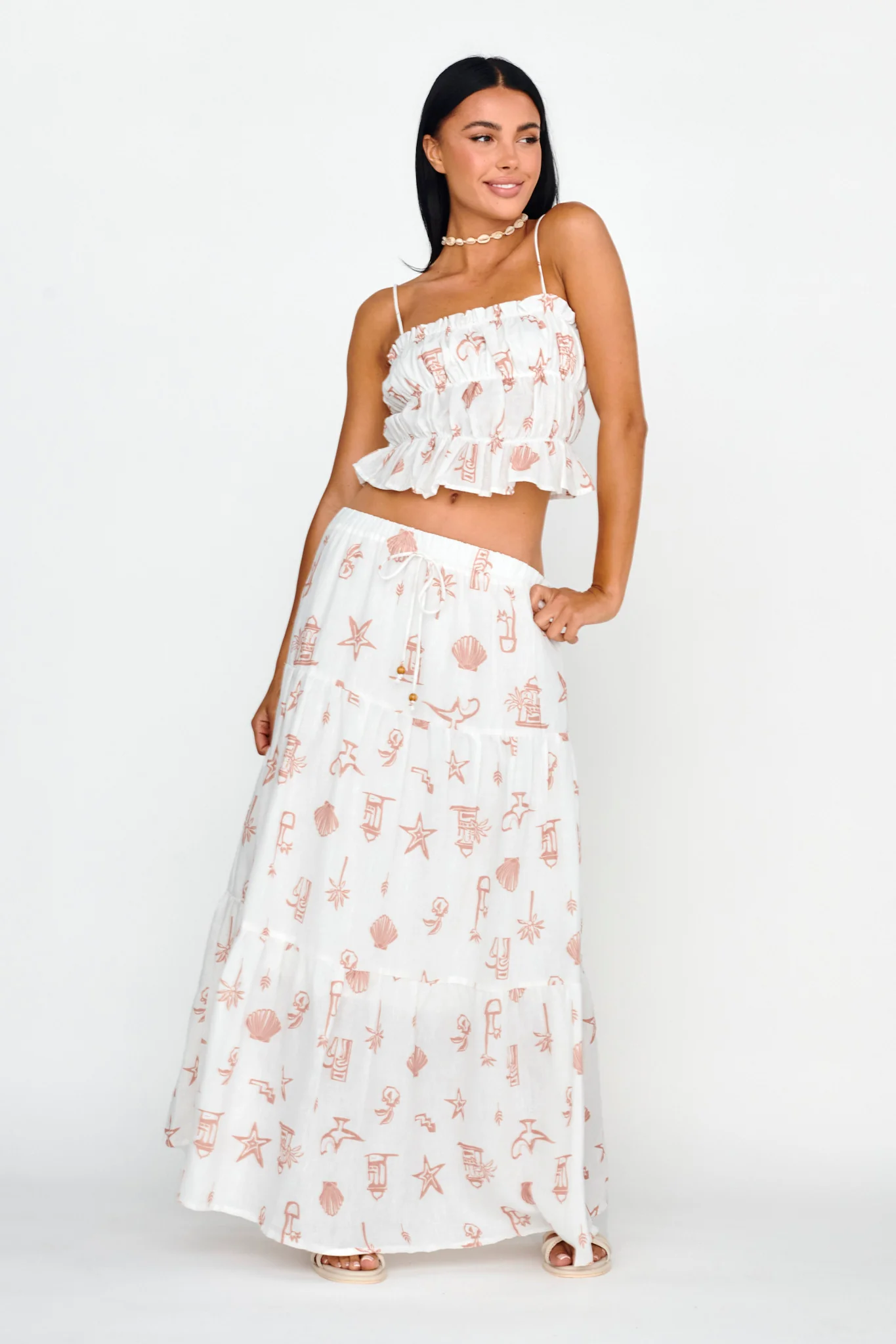 South Bay Ruched Cami Top Print Mocha - Image 3