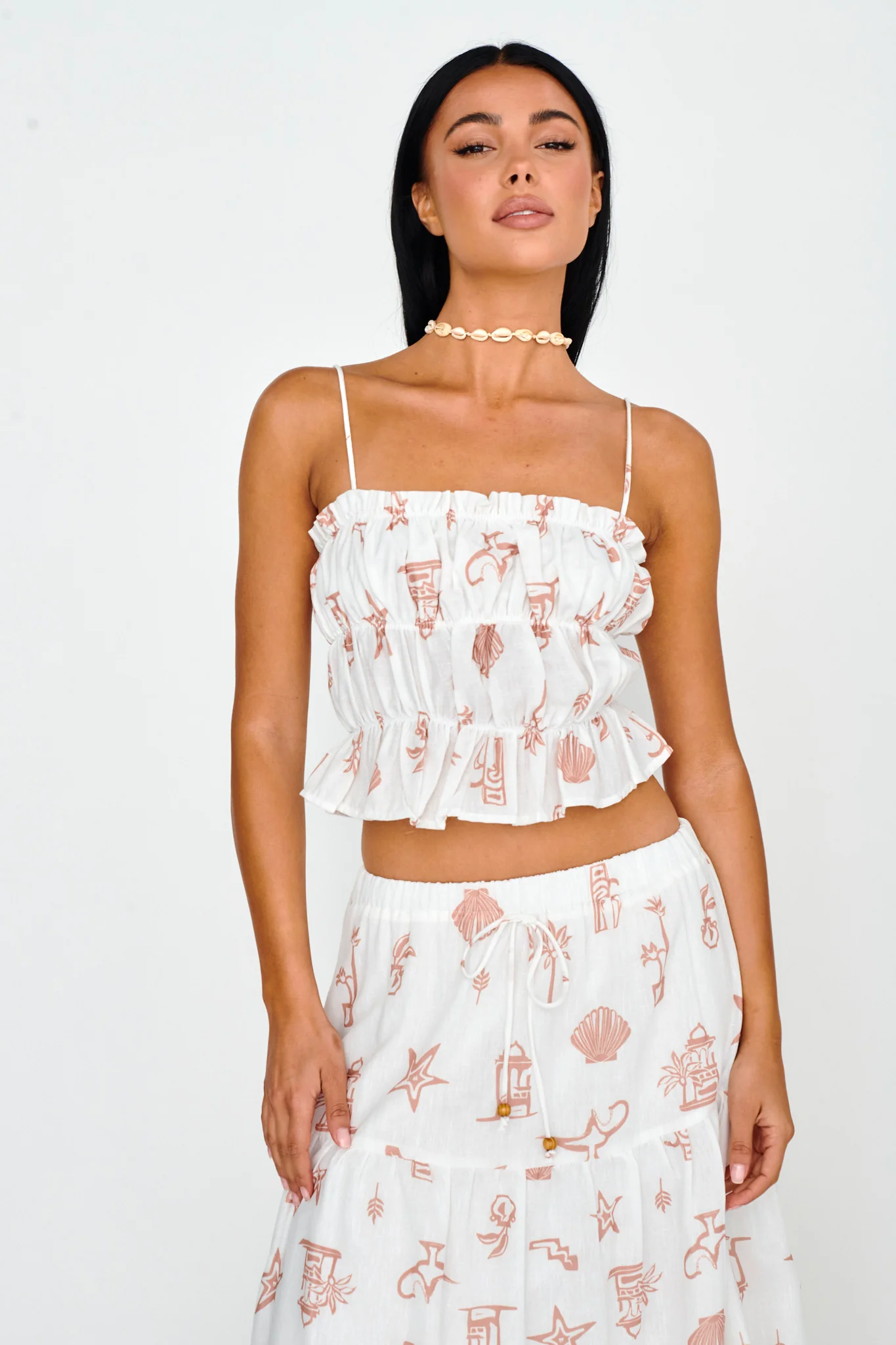 South Bay Ruched Cami Top Print Mocha - Image 5