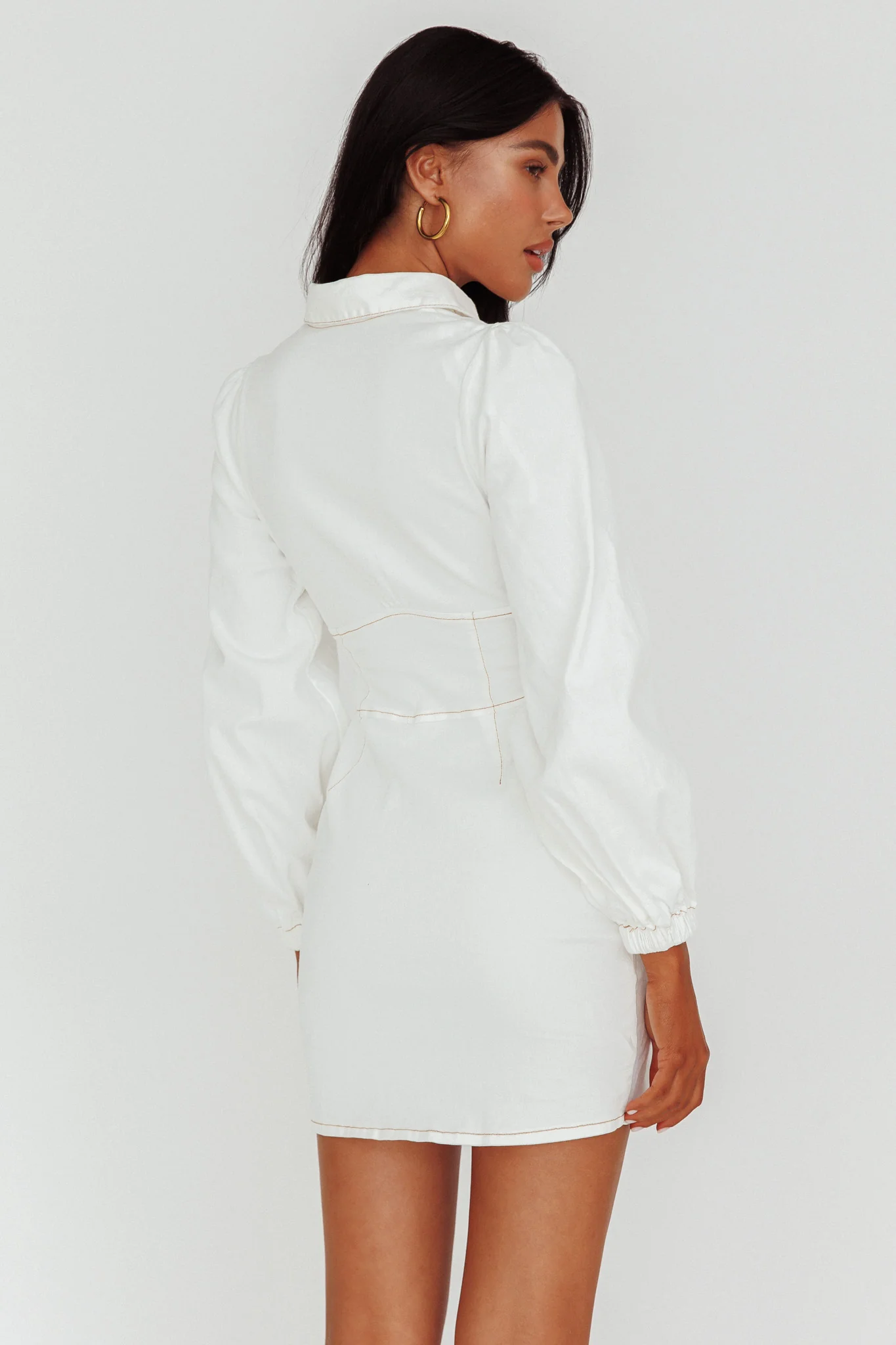 South Beach Long Sleeve Collared Mini Dress White - Image 2