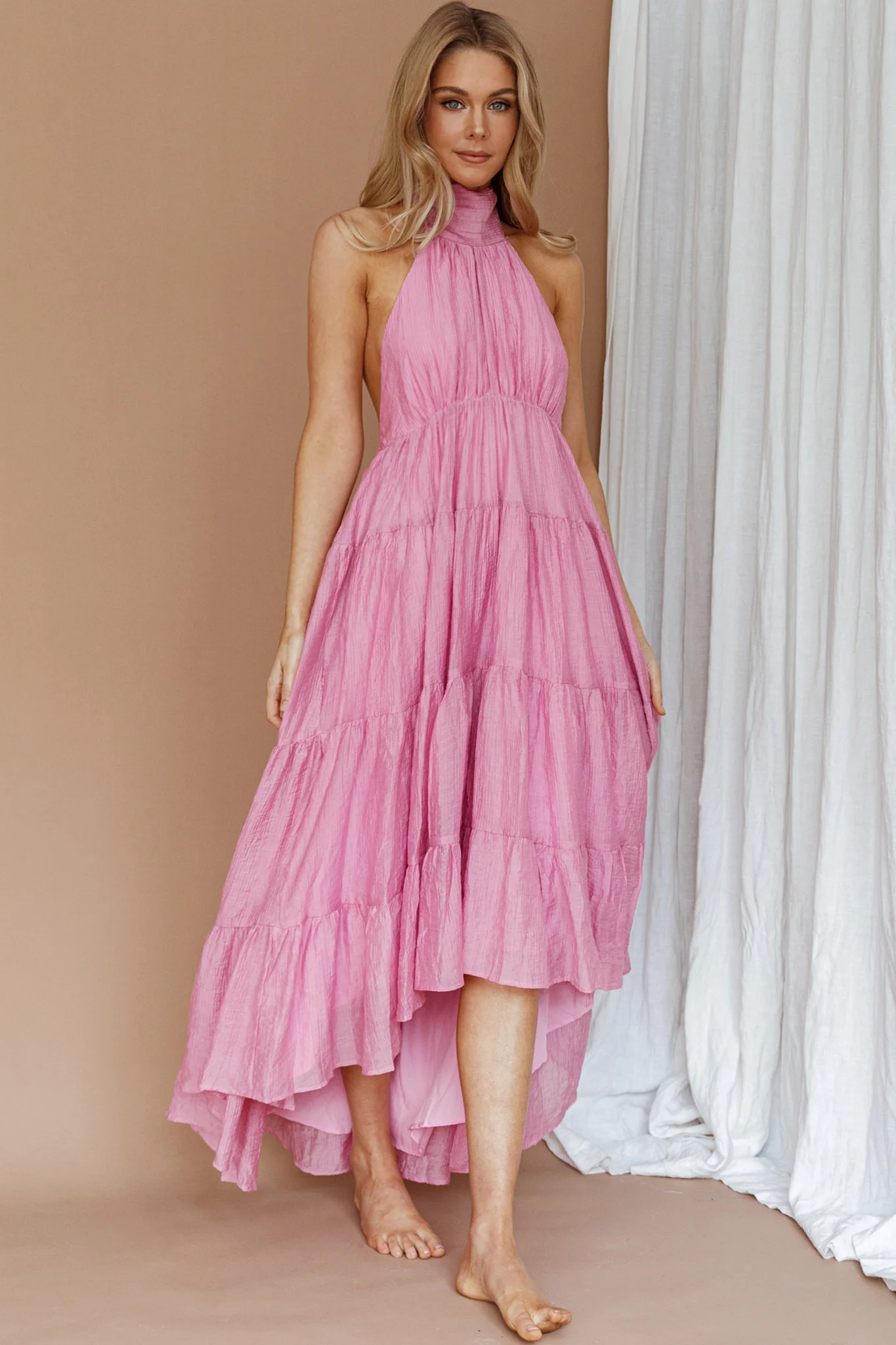 South Haven Halter Midi Dress Pink - Image 5