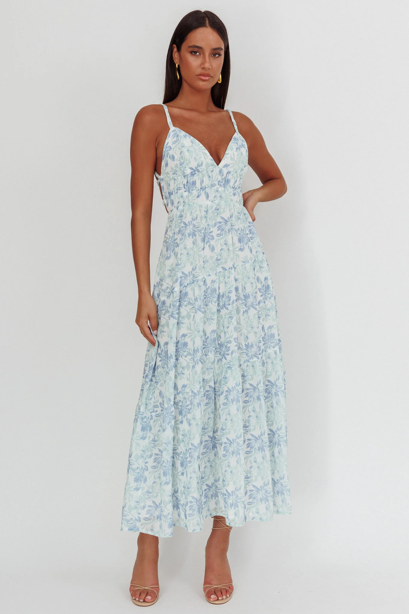 South Pacific Strappy Back Maxi Dress Floral Blue - Image 4