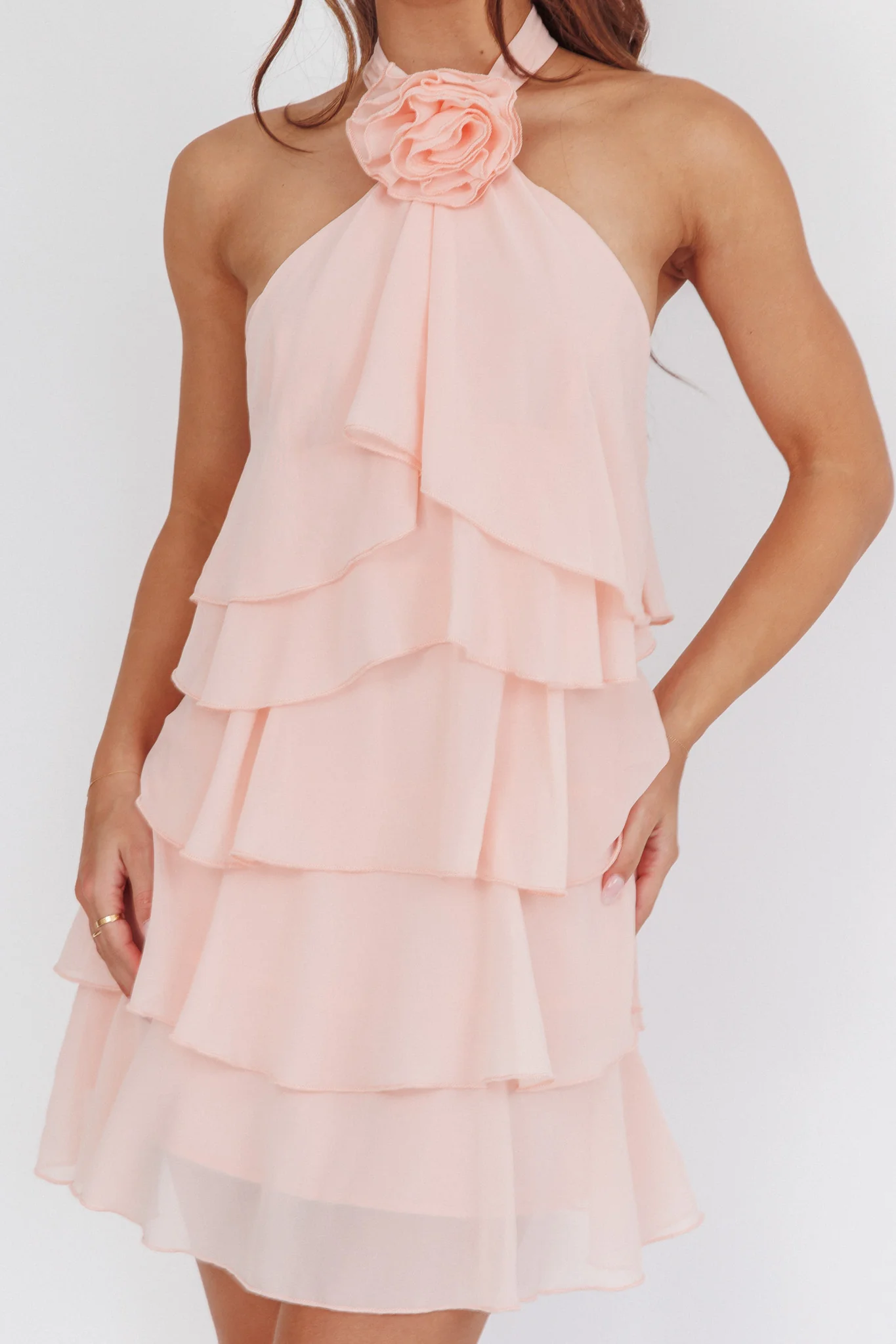 Southern Belles Halterneck Ruffle Mini Dress Pink - Image 5