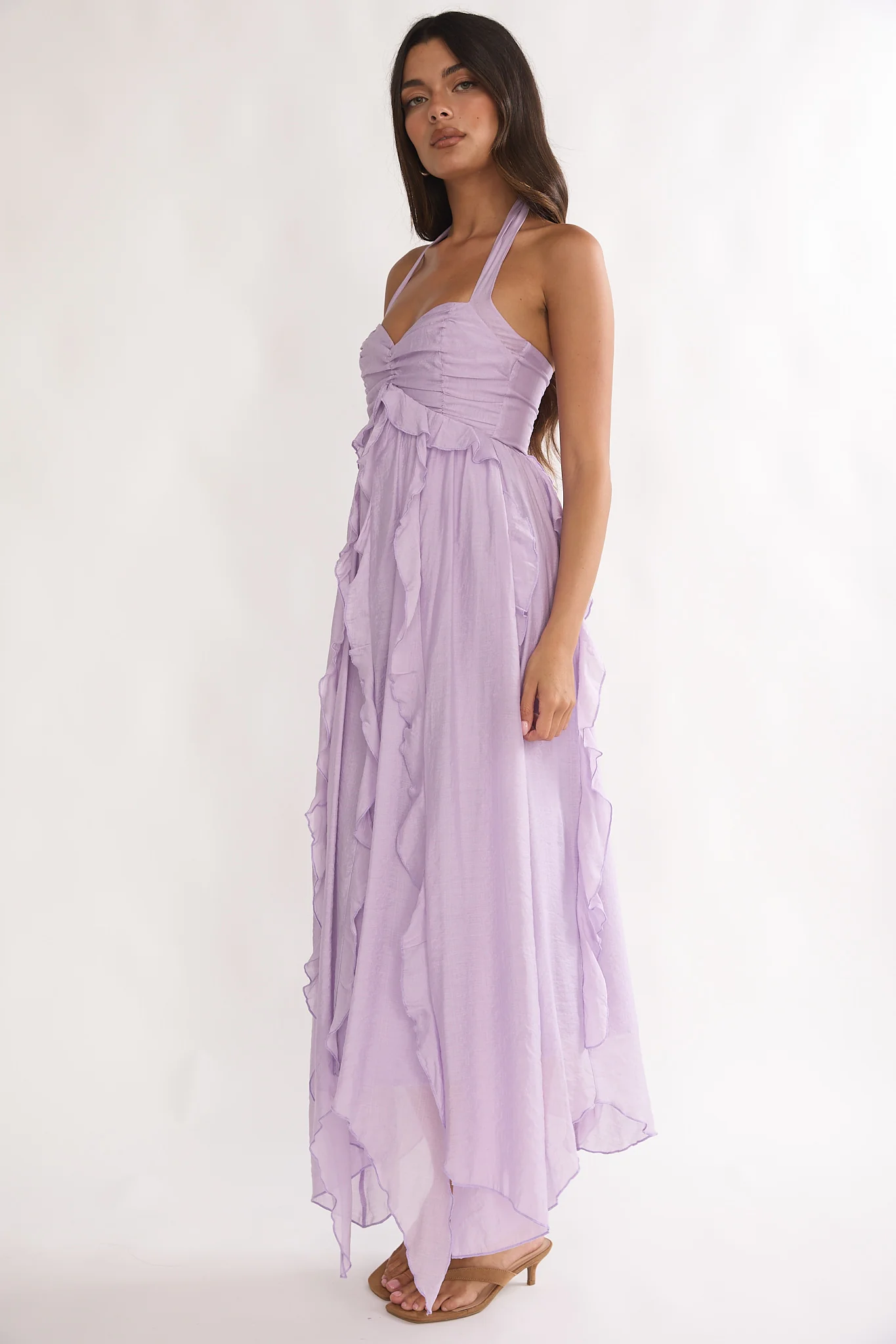 Spirit Frill Trim Halterneck Maxi Dress Purple - Image 6