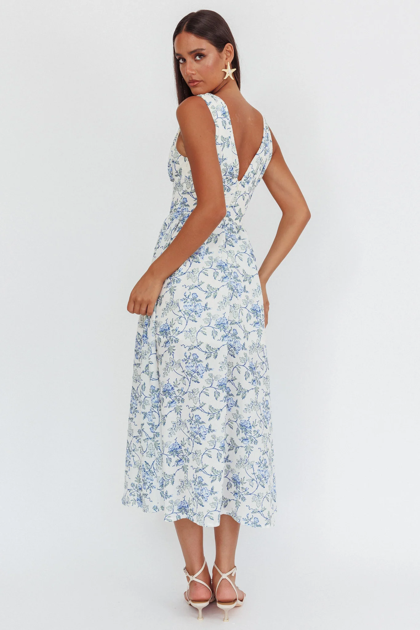 Spring Dawn Basque Waist Maxi Dress Floral Blue - Image 2