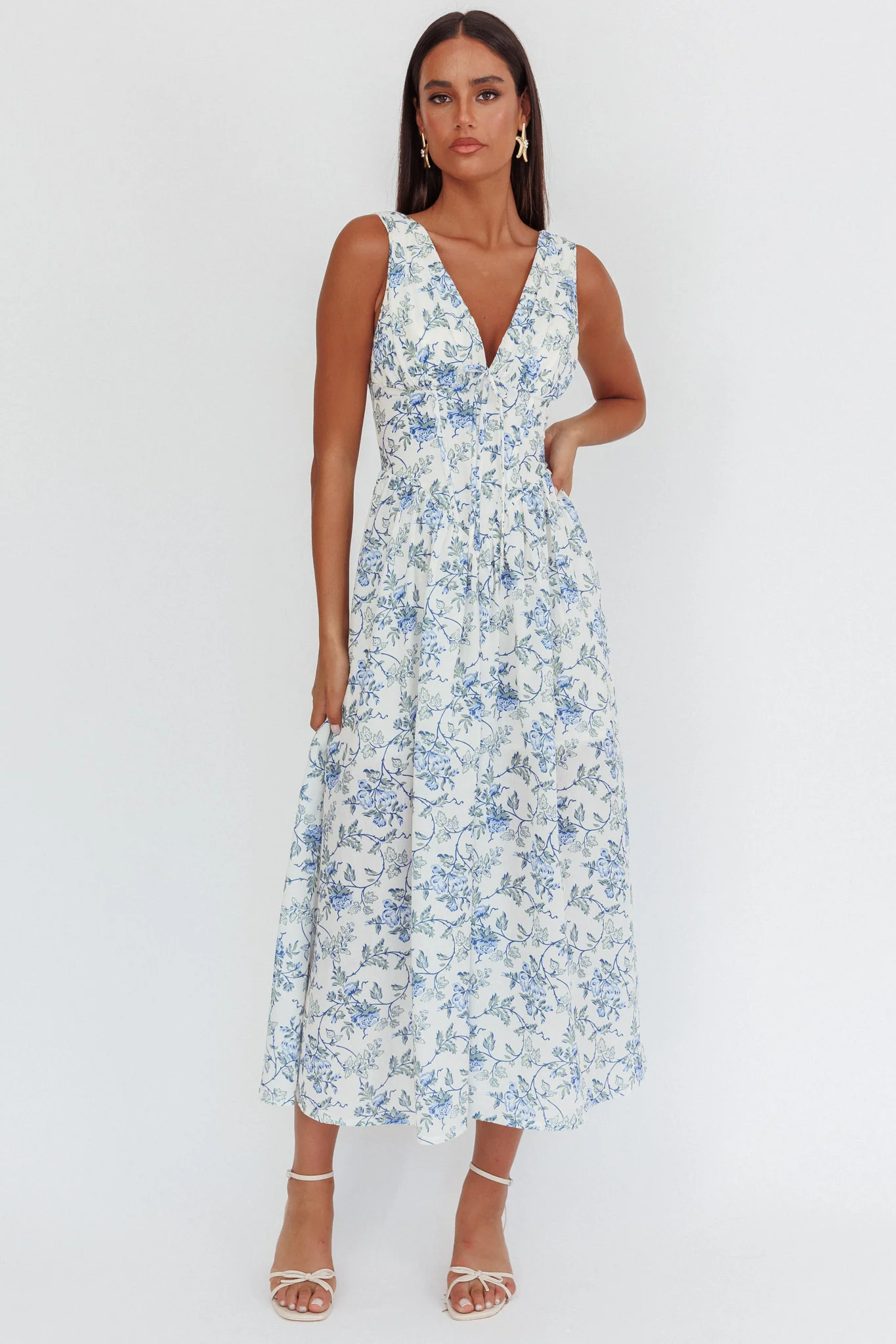 Spring Dawn Basque Waist Maxi Dress Floral Blue - Image 4