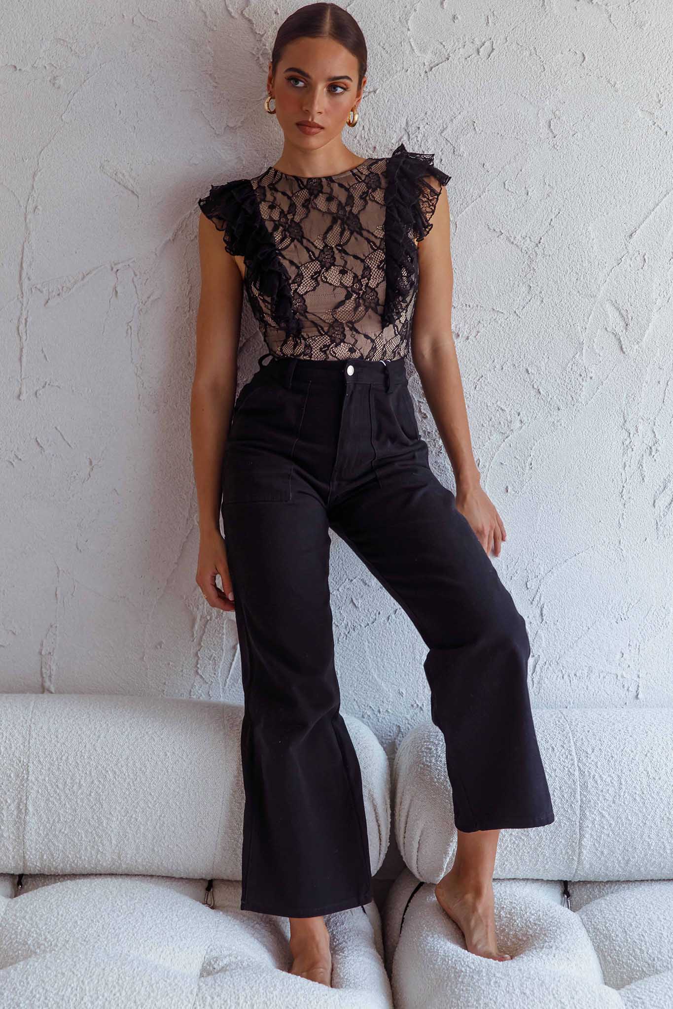 Spring Fling Frill Trim Lace Bodysuit Black - Image 2