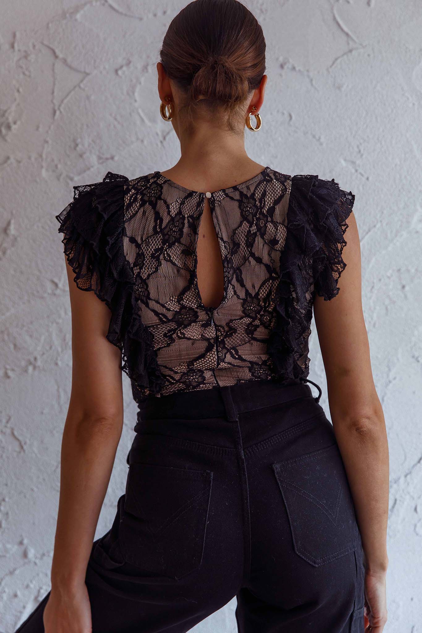 Spring Fling Frill Trim Lace Bodysuit Black - Image 3