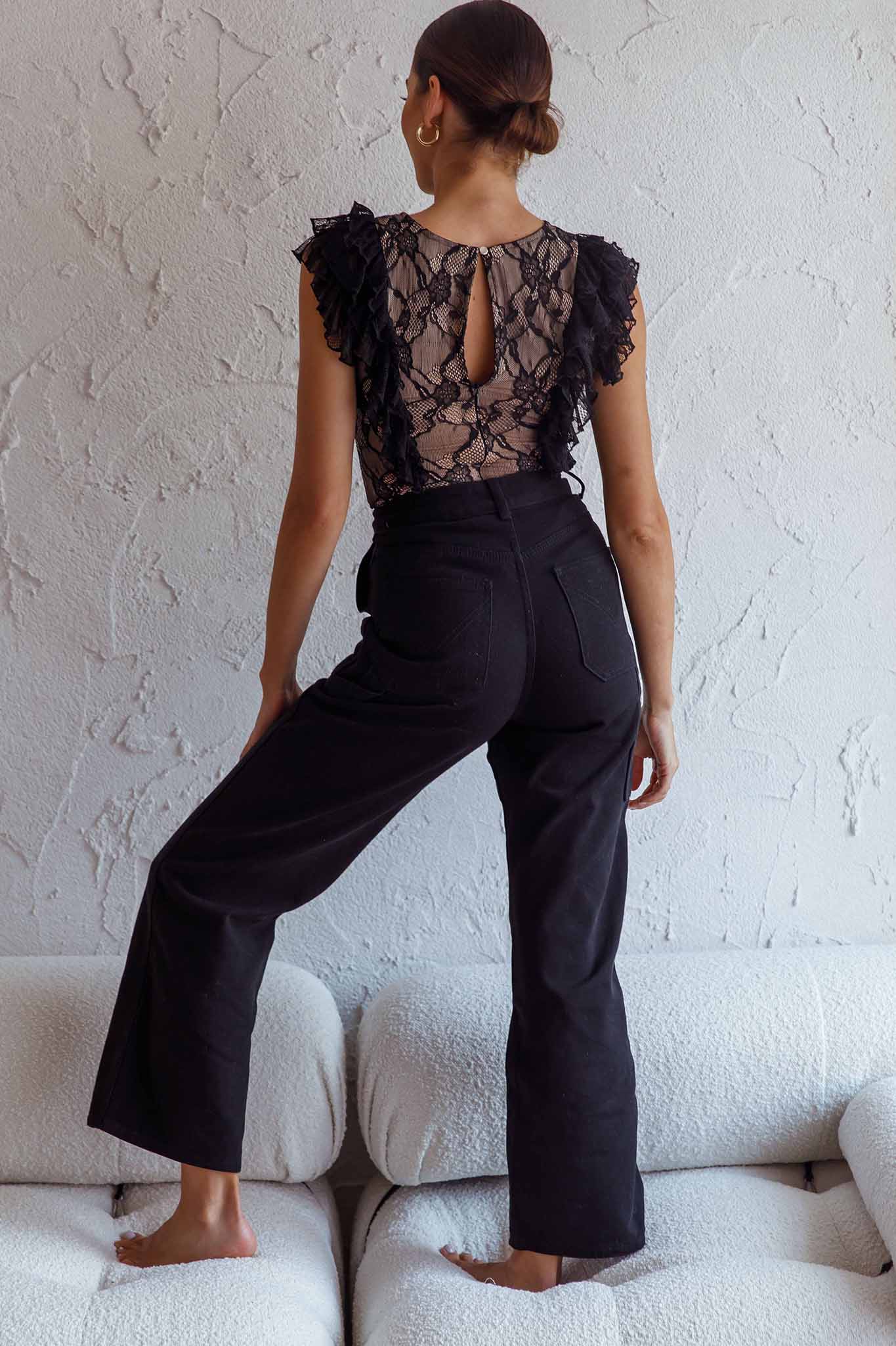 Spring Fling Frill Trim Lace Bodysuit Black - Image 7