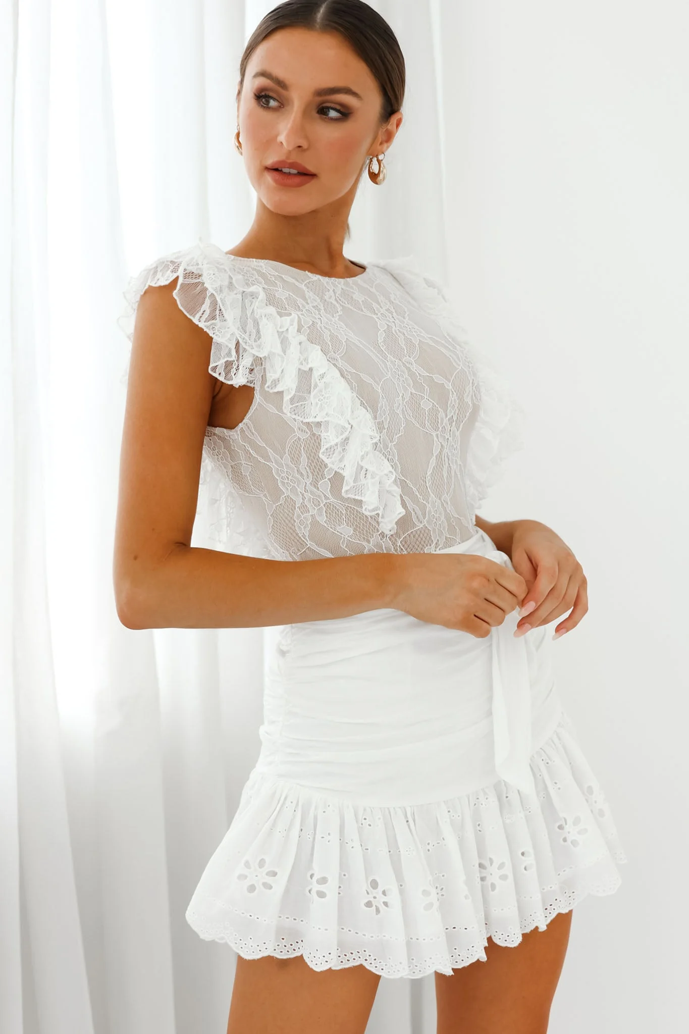 Spring Fling Frill Trim Lace Bodysuit White - Image 5