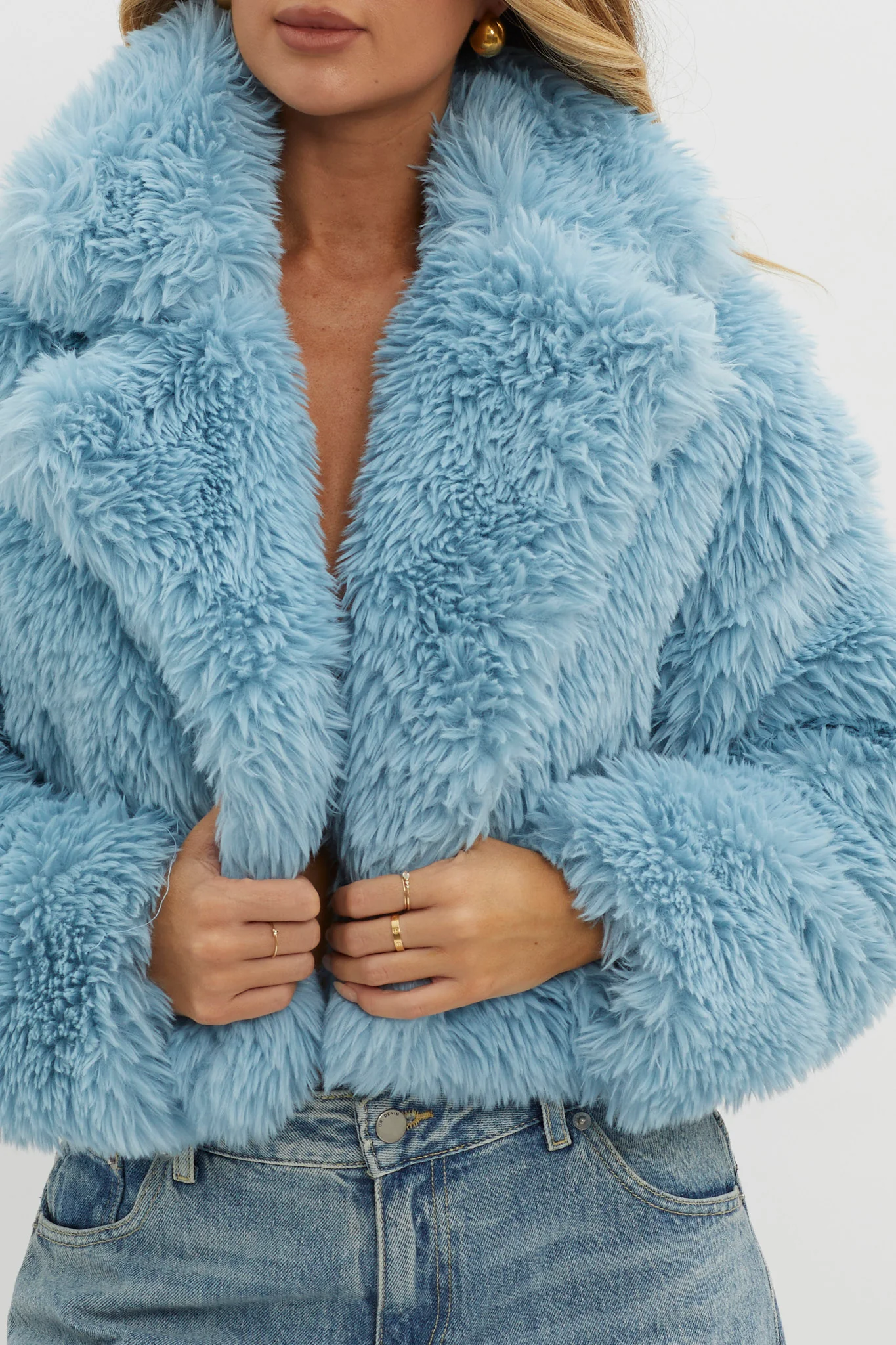 St Moritz Notch Lapel Fur Jacket Blue - Image 3