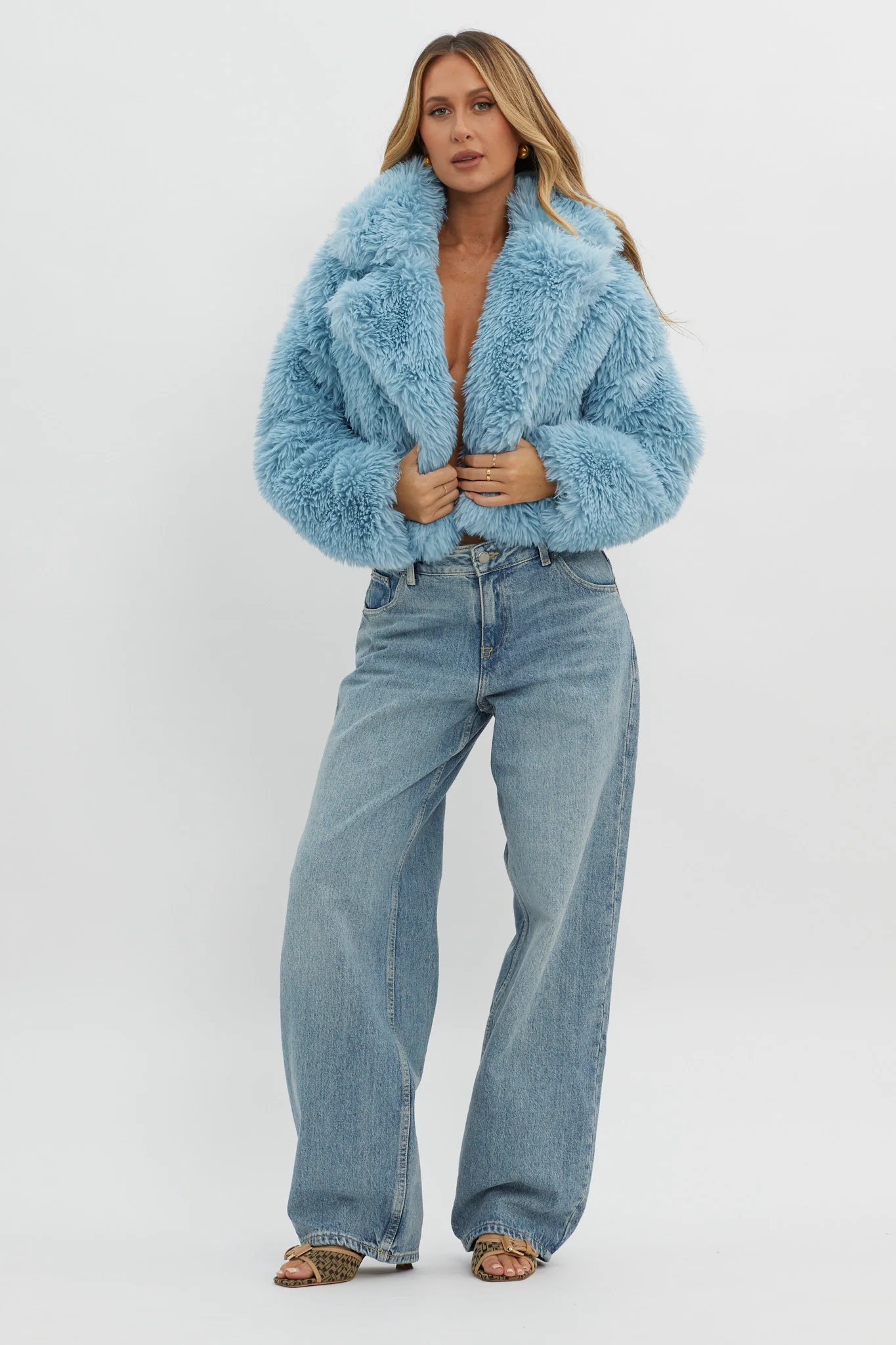 St Moritz Notch Lapel Fur Jacket Blue - Image 4