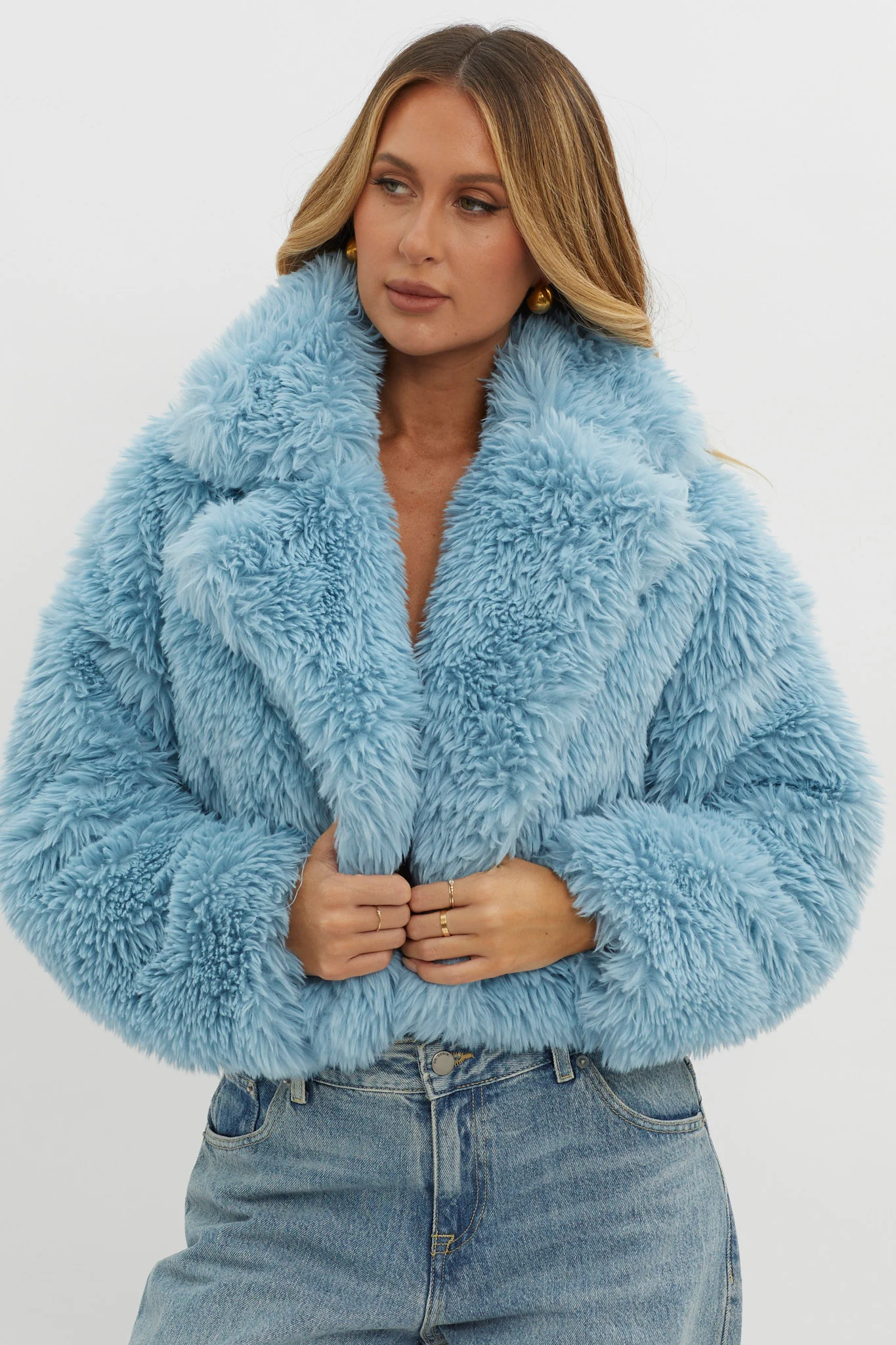 St Moritz Notch Lapel Fur Jacket Blue - Image 5