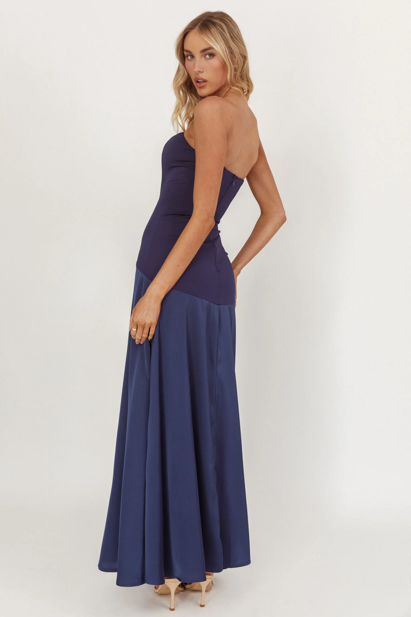 Star Avenue Strapless Drop Waist Maxi Dress Navy - Image 2