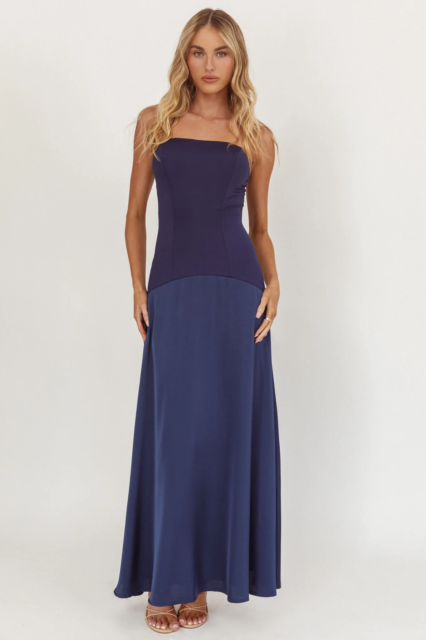 Star Avenue Strapless Drop Waist Maxi Dress Navy - Image 4