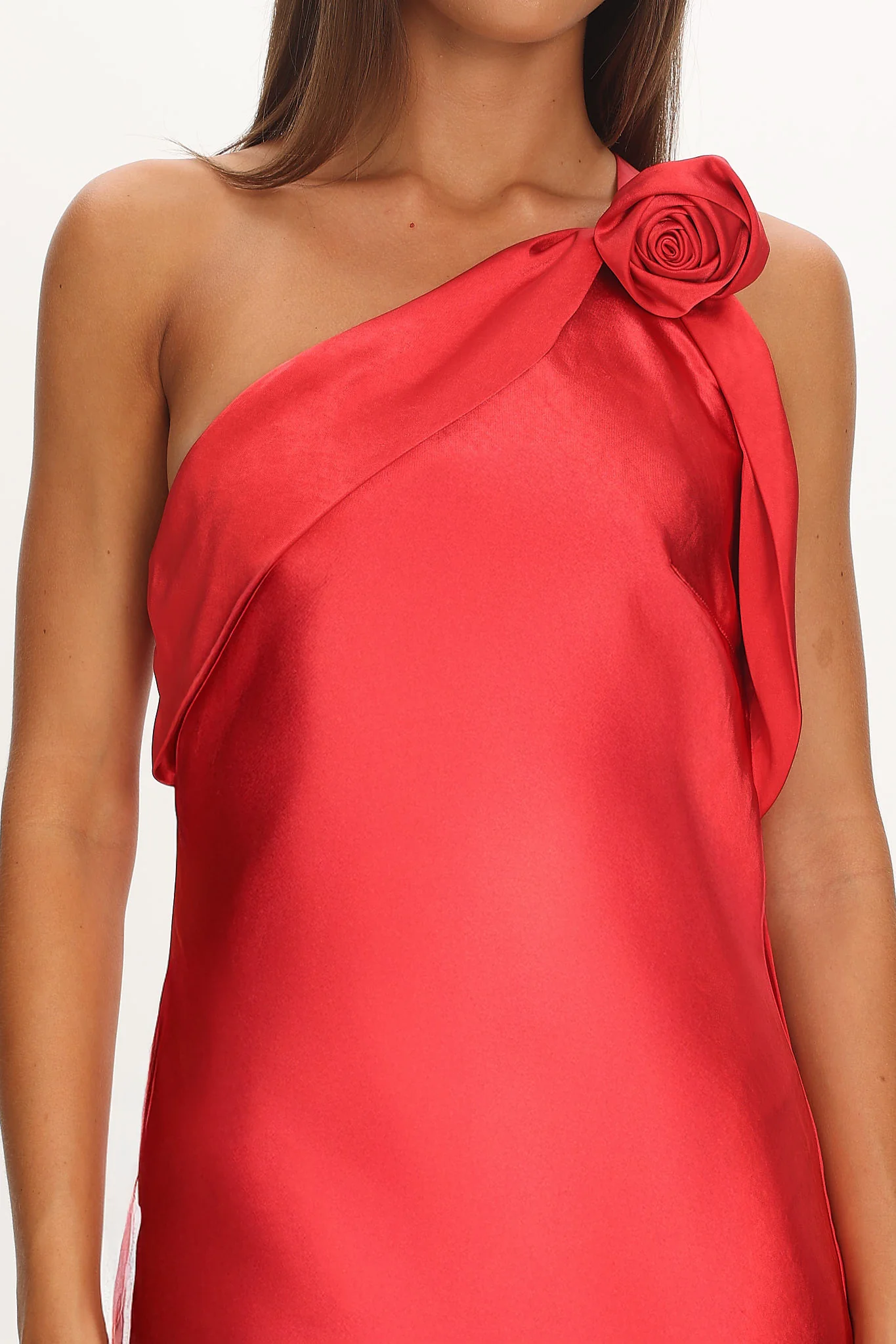 Star Fall One-Shoulder Rosette Maxi Dress Red - Image 2