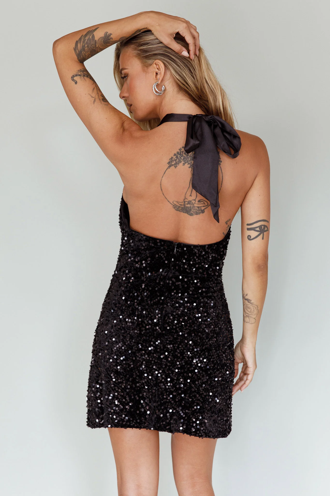 Star Lights Halterneck Mini Dress Sequin Black - Image 2
