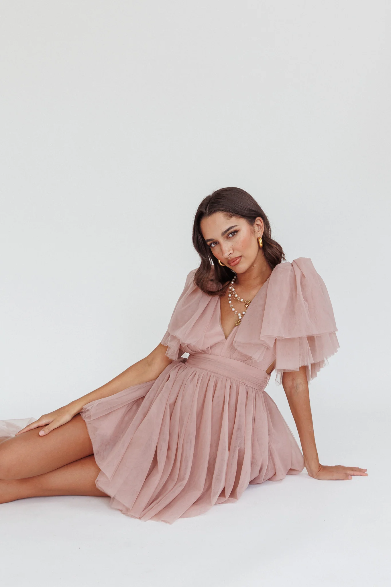 Star Power Tulle Train Mini Dress Blush - Image 2
