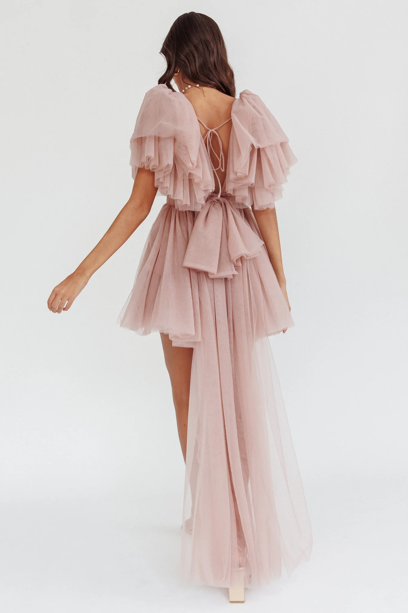 Star Power Tulle Train Mini Dress Blush - Image 3
