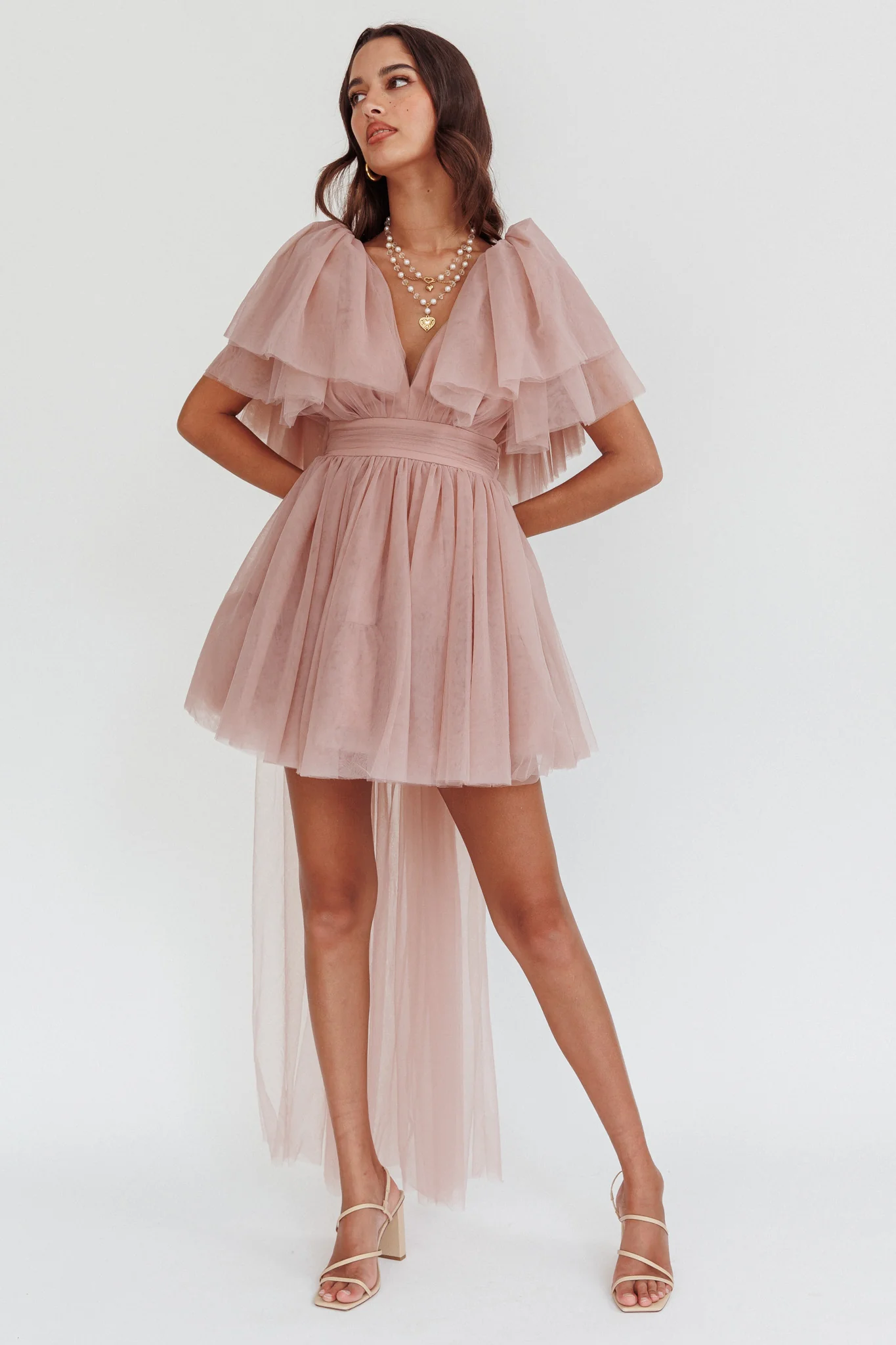 Star Power Tulle Train Mini Dress Blush - Image 4