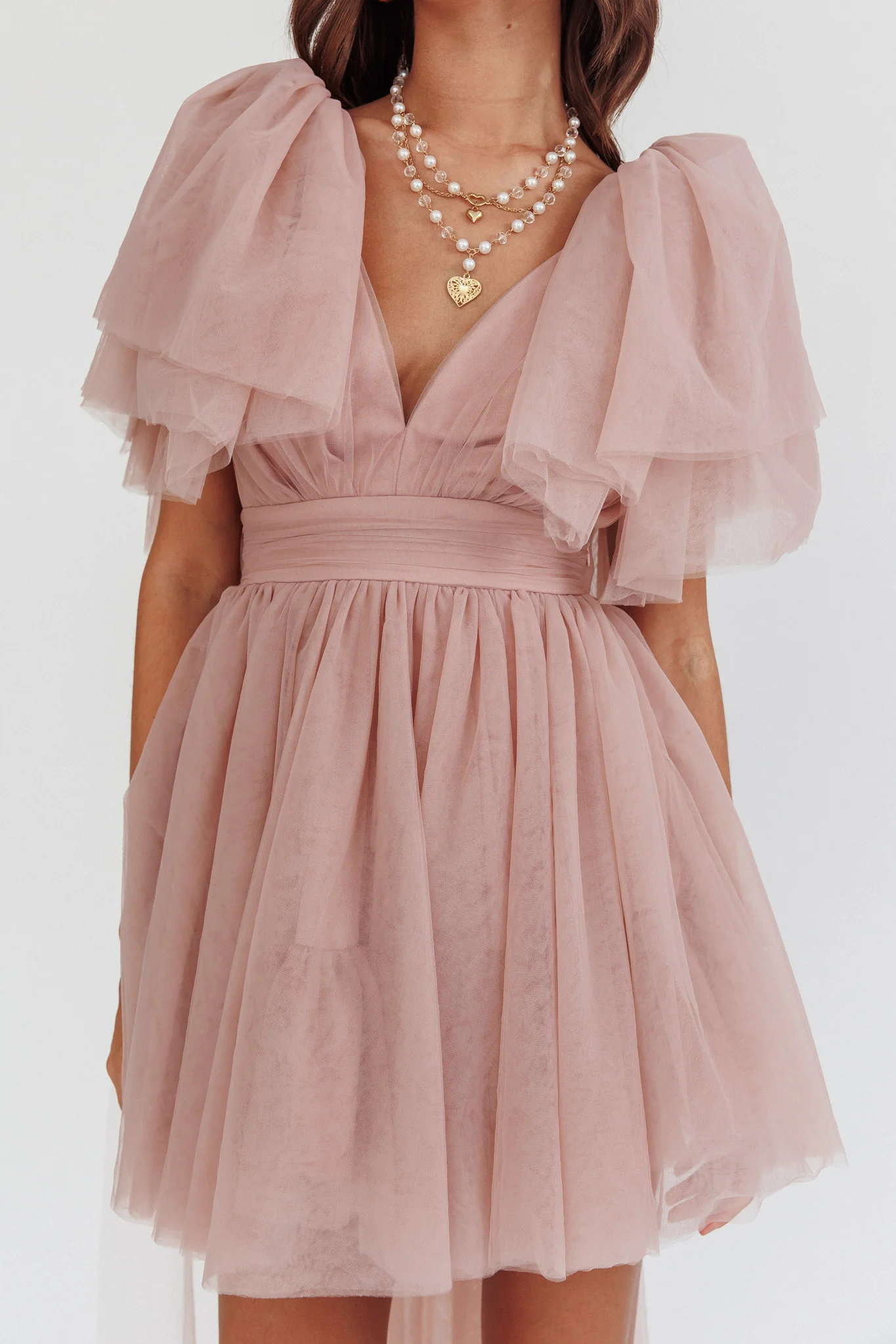 Star Power Tulle Train Mini Dress Blush - Image 5
