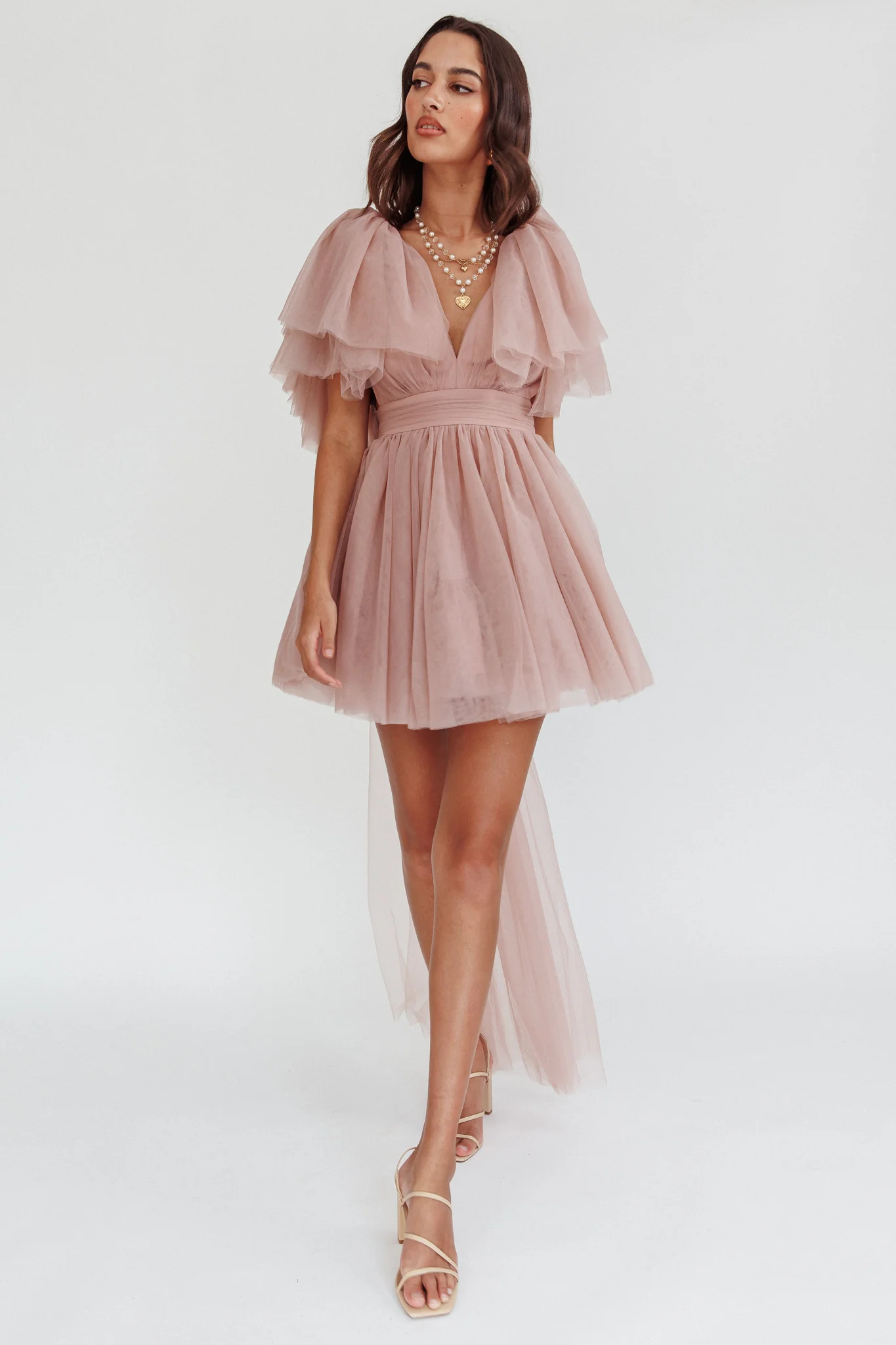 Star Power Tulle Train Mini Dress Blush - Image 6
