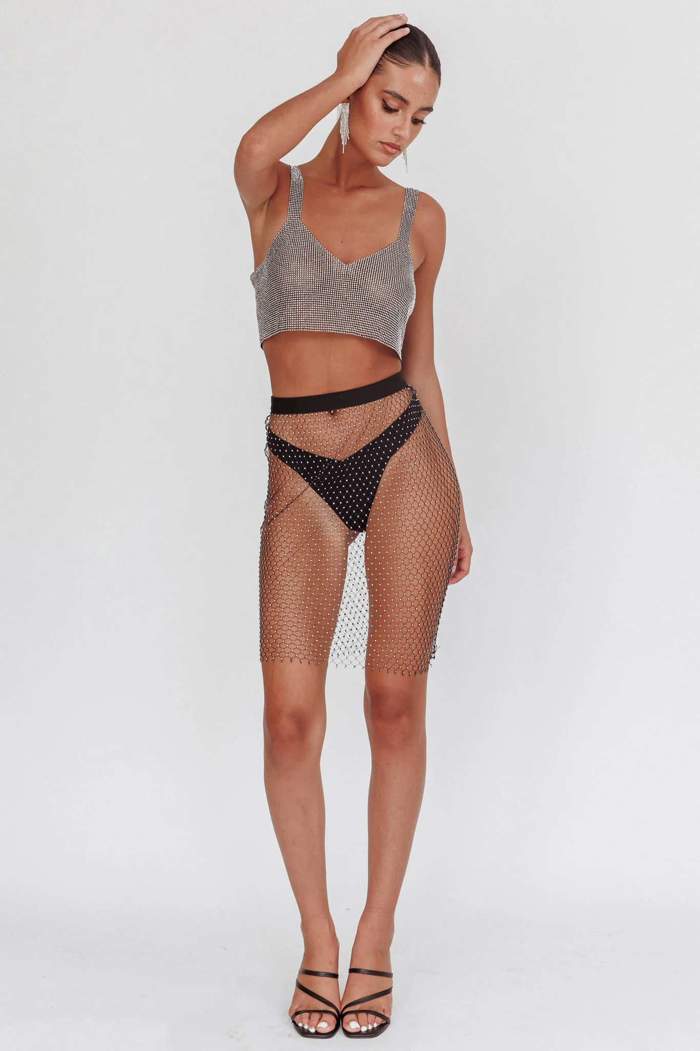 Star Rise Diamante Fishnet Skirt Black - Image 3