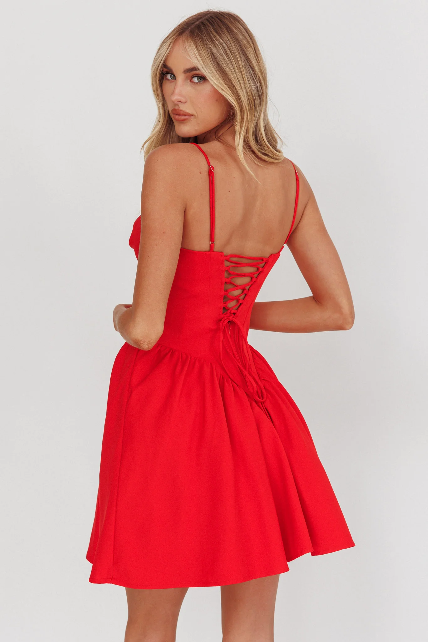 Star Signs Lace-Up Back Mini Dress Red - Image 2