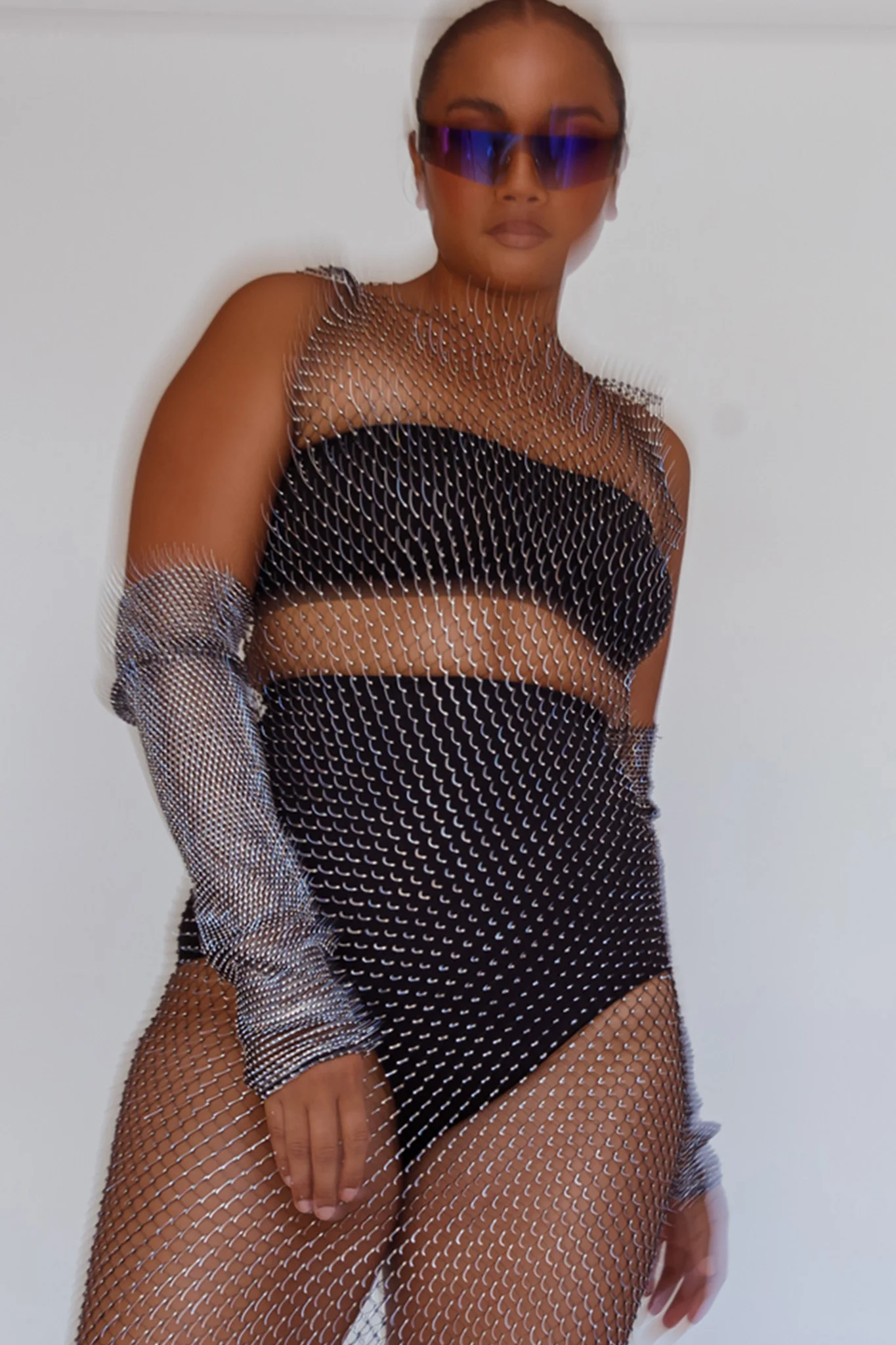 Starry Diamante Arm Sleeve Gloves Black - Image 3