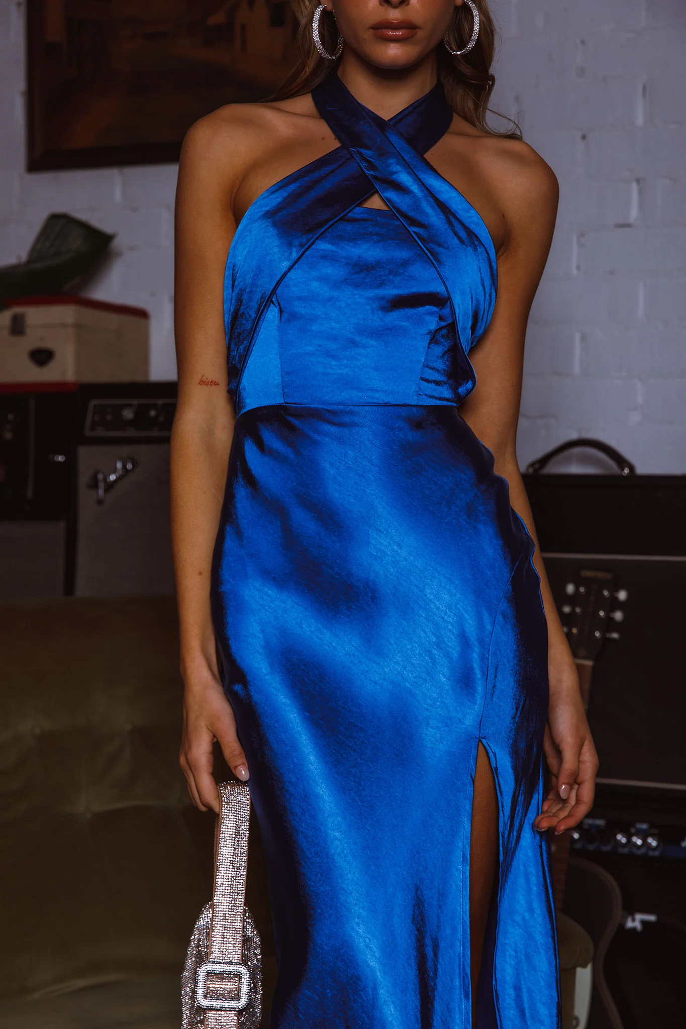 Stars Align Halterneck Satin Midi Dress Cobalt Blue - Image 4