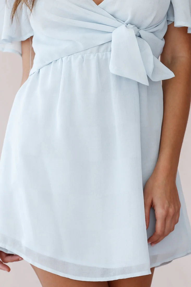 Stealing Hearts Flutter Sleeve Wrap Front Dress Blue - Image 4