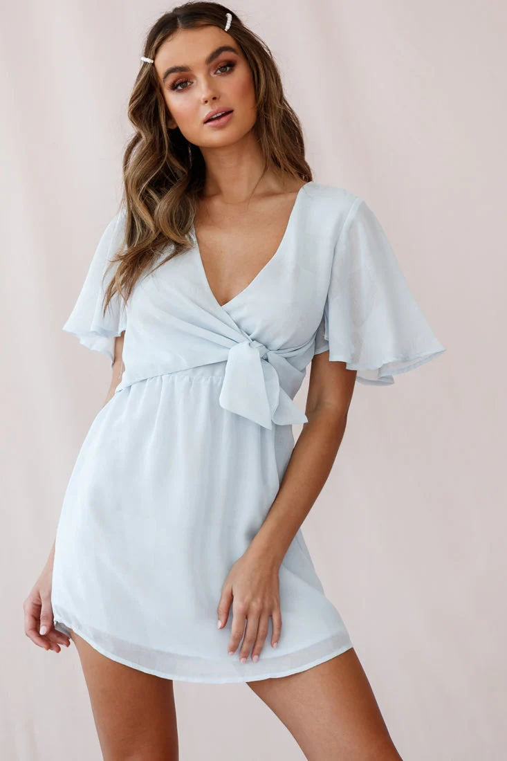 Stealing Hearts Flutter Sleeve Wrap Front Dress Blue - Image 5