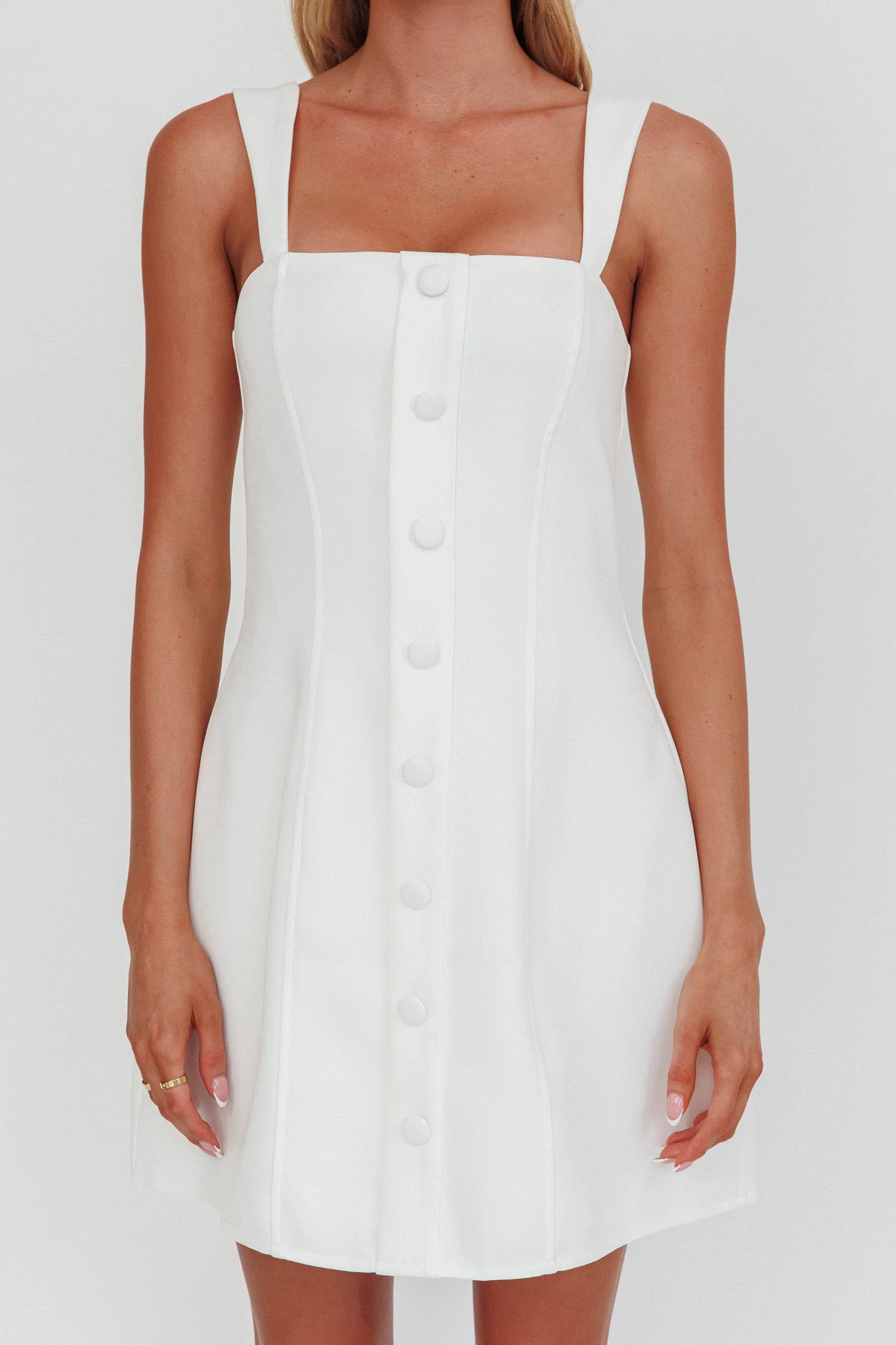 Stealing Sunshine Faux Button Front Mini Dress White - Image 3