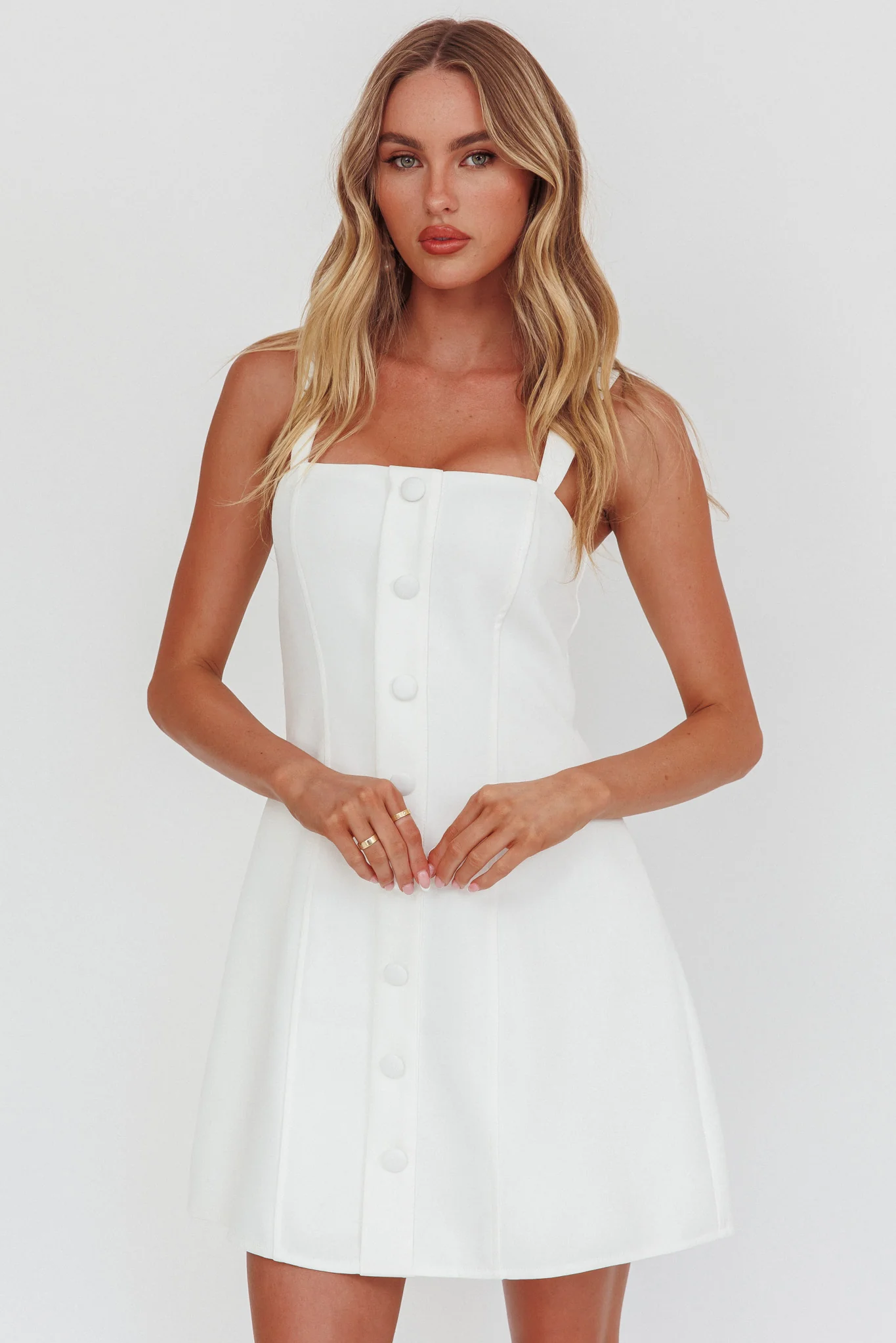 Stealing Sunshine Faux Button Front Mini Dress White - Image 5