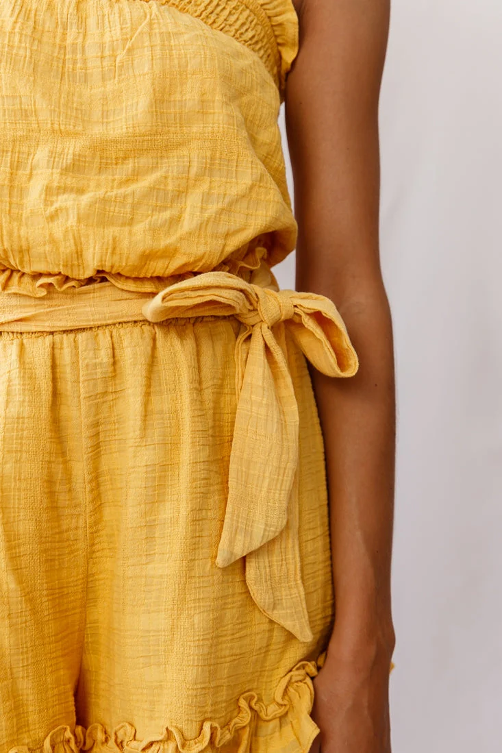 Stephy Frill-Trimmed Elasticated Strapless Romper Yellow - Image 5