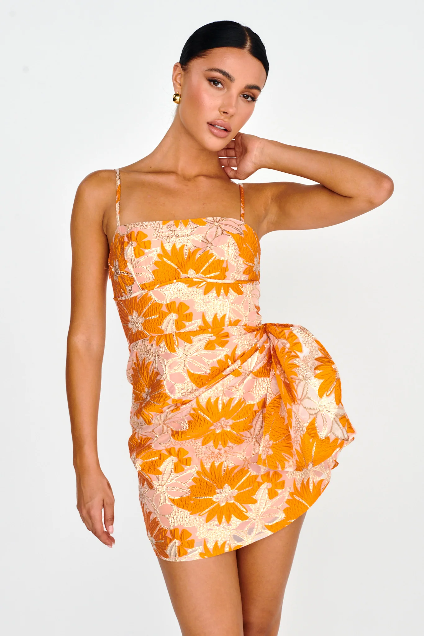 Sterling Gathered Waist Embroidery Mini Dress Orange - Image 5