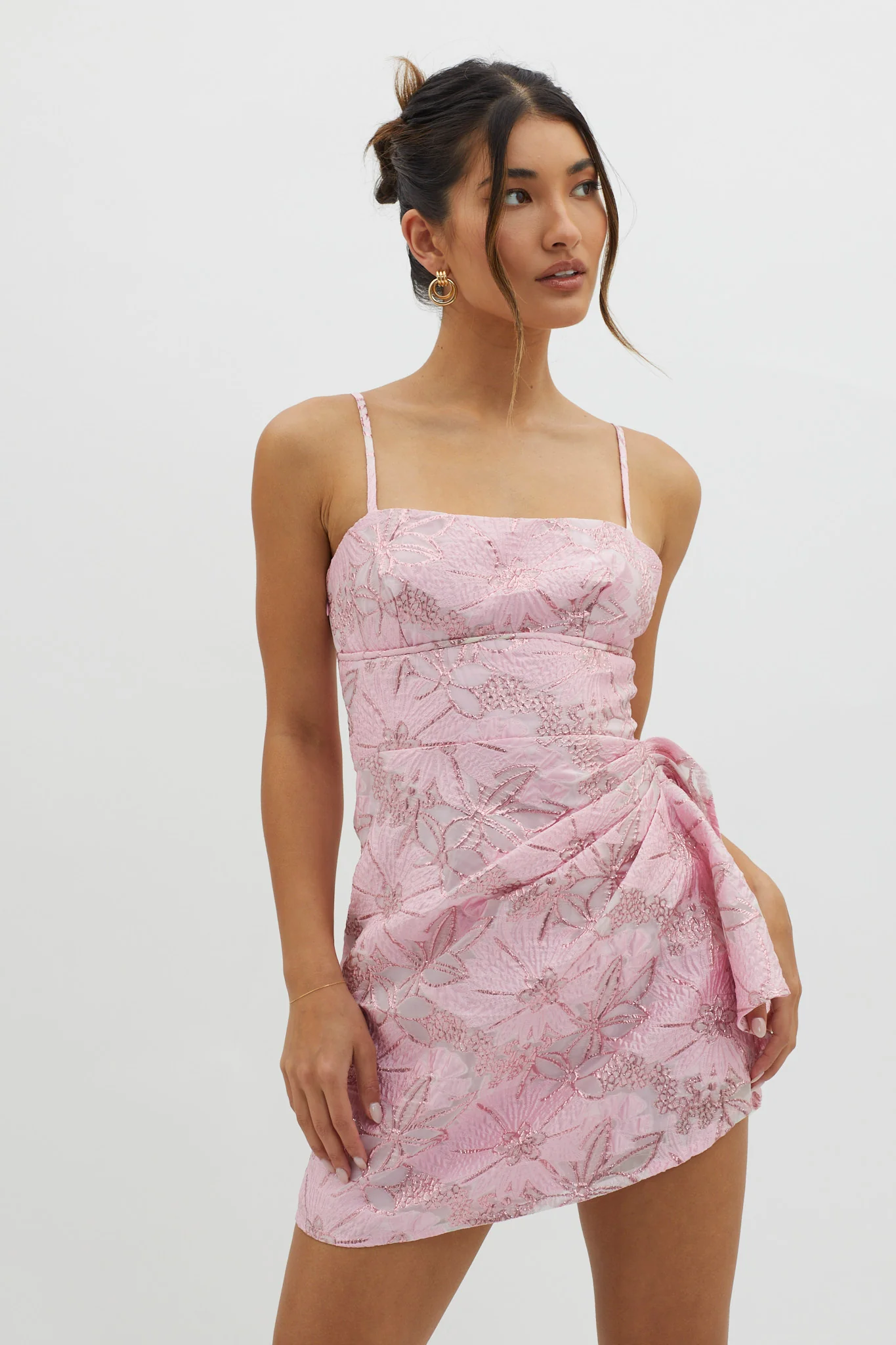 Sterling Gathered Waist Embroidery Mini Dress Pink - Image 3
