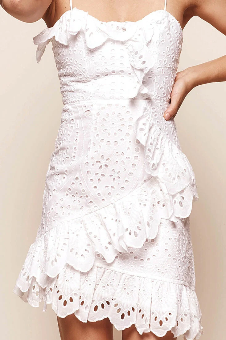 Stevie Zigzag Ruffle Dress White - Image 6