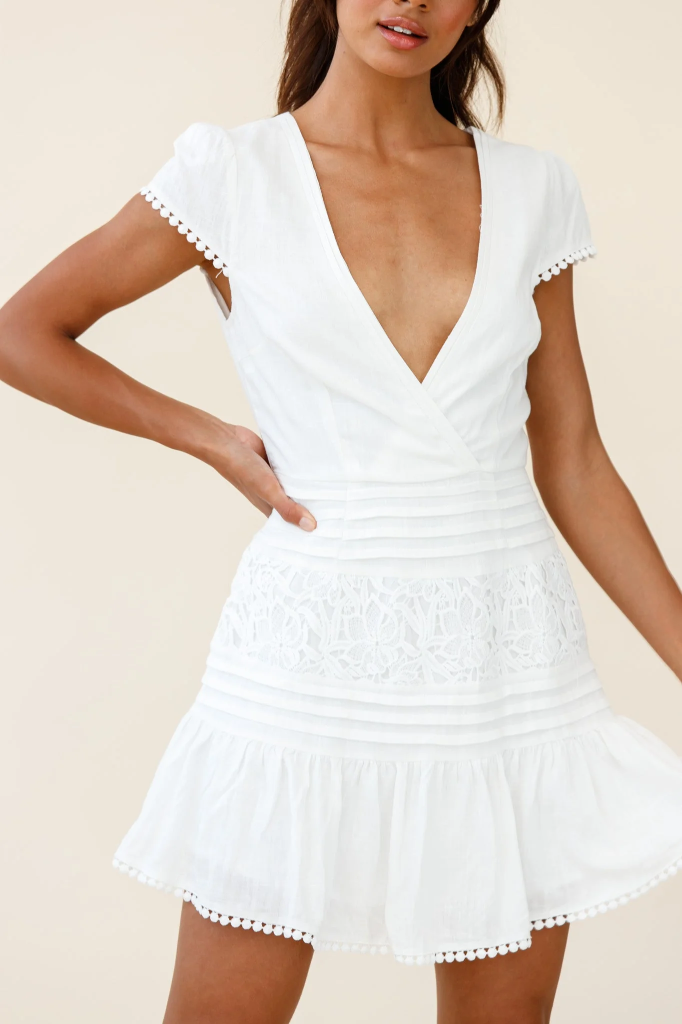 Storybook Cap Sleeve Pintuck Detail Dress White - Image 4