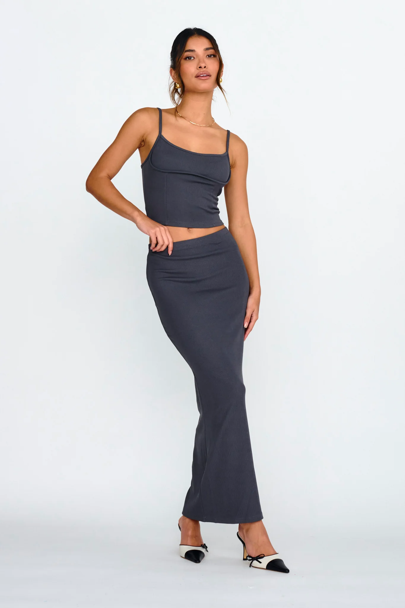 Strike A Pose Ribbed Crop Top Charcoal - Image 3