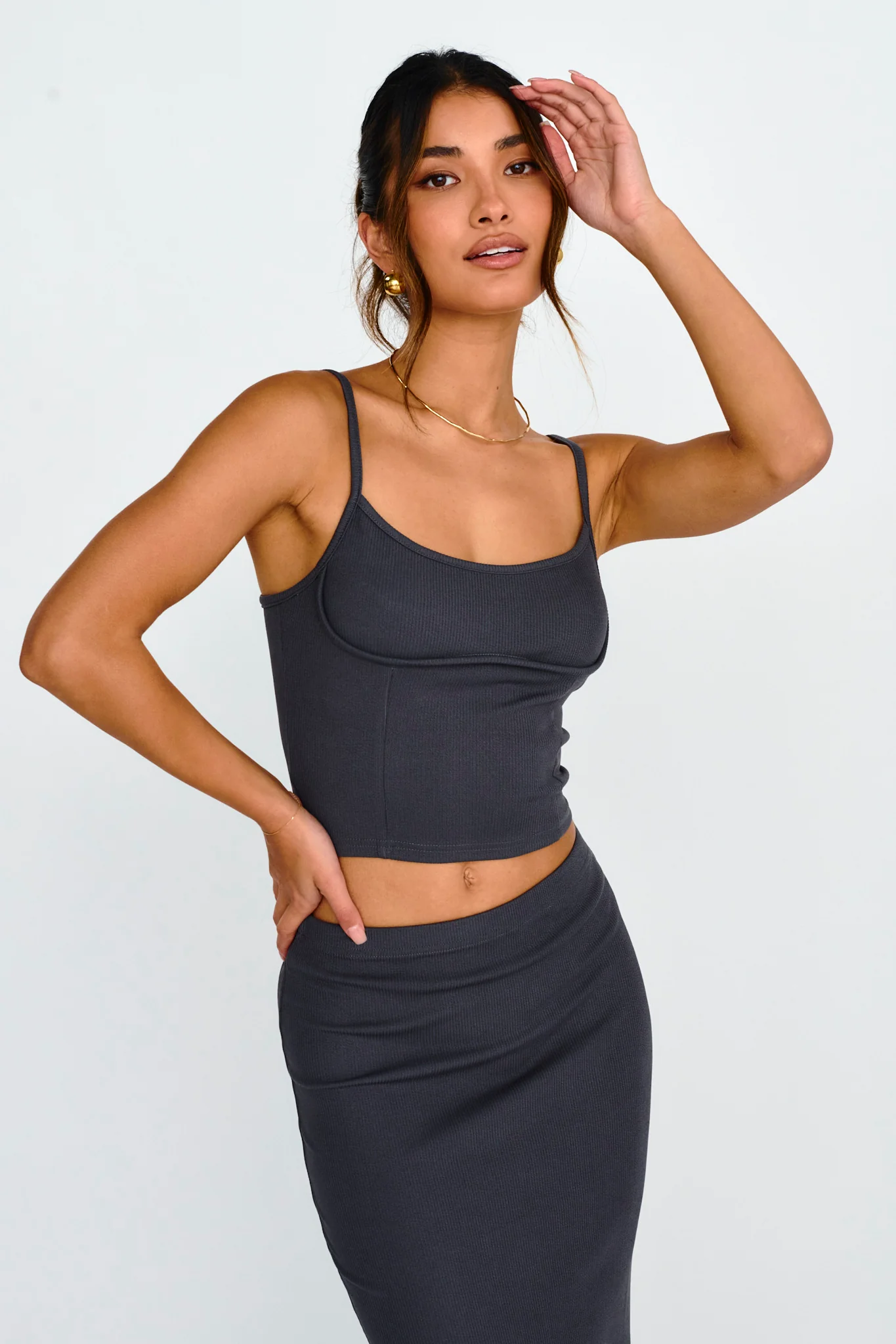 Strike A Pose Ribbed Crop Top Charcoal - Image 5