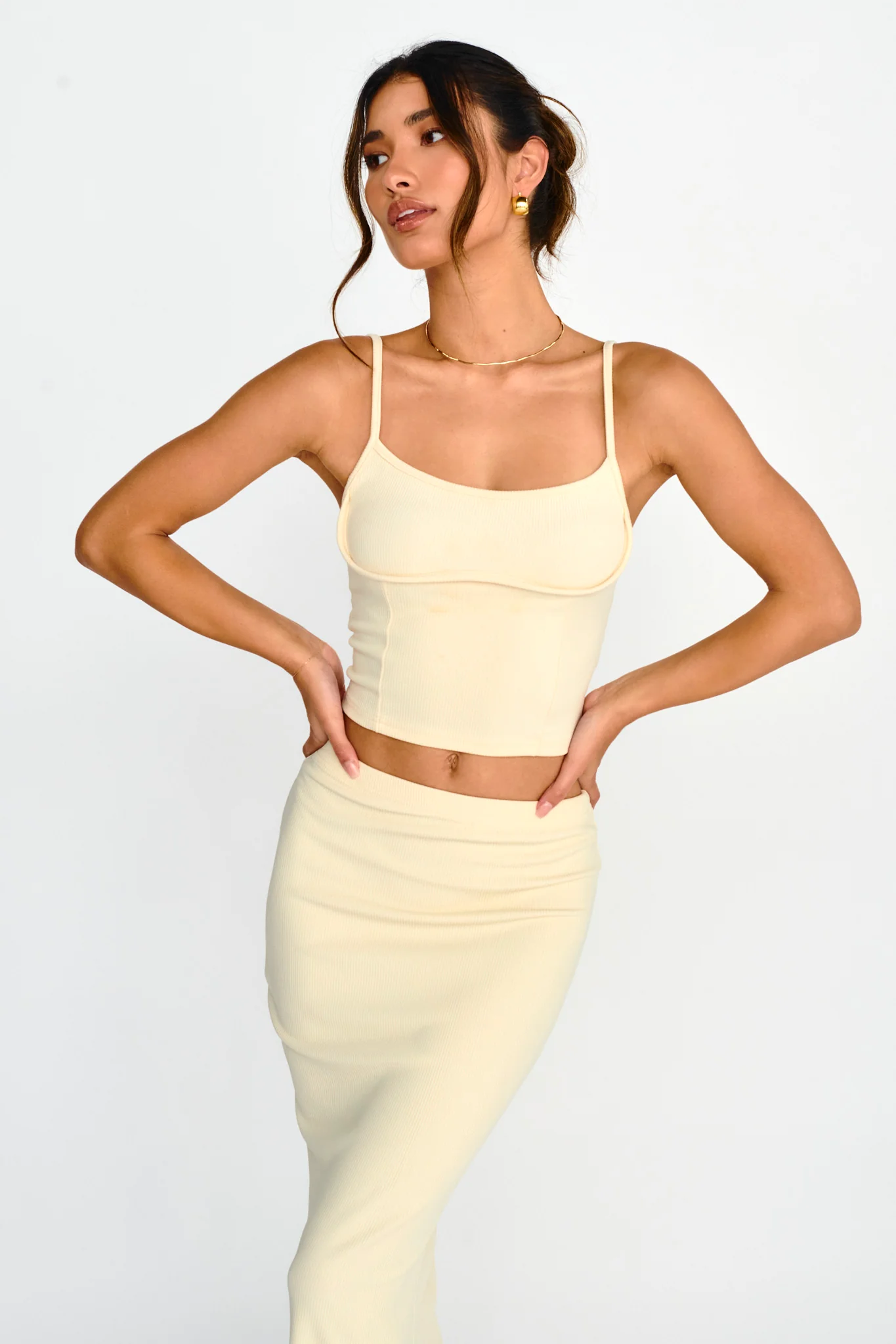 Strike A Pose Ribbed Crop Top Cream - Image 5