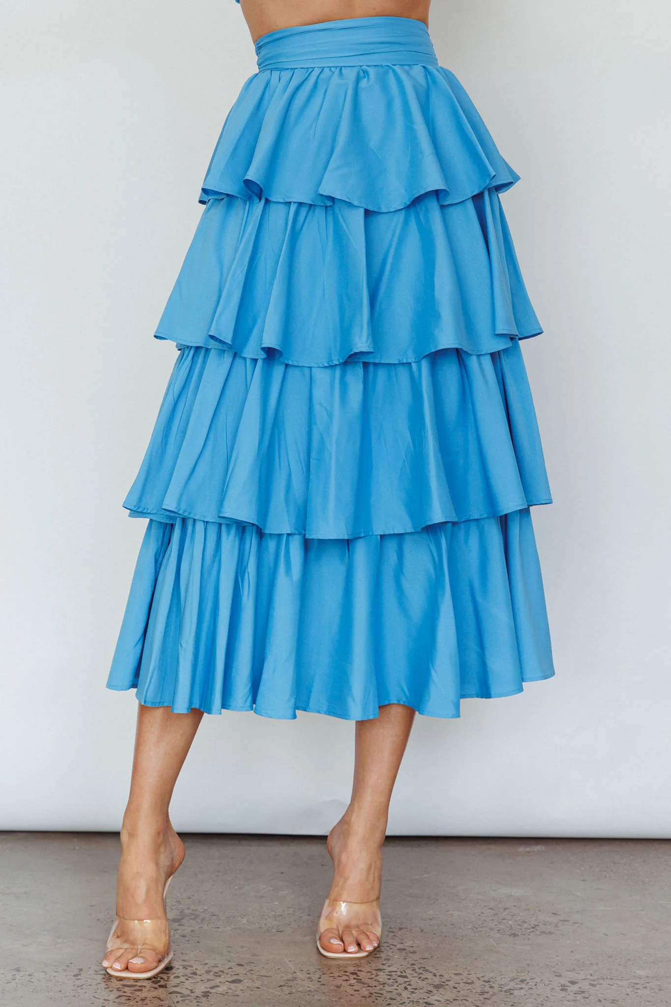 Suenito Tiered Frill Maxi Skirt Blue - Image 4